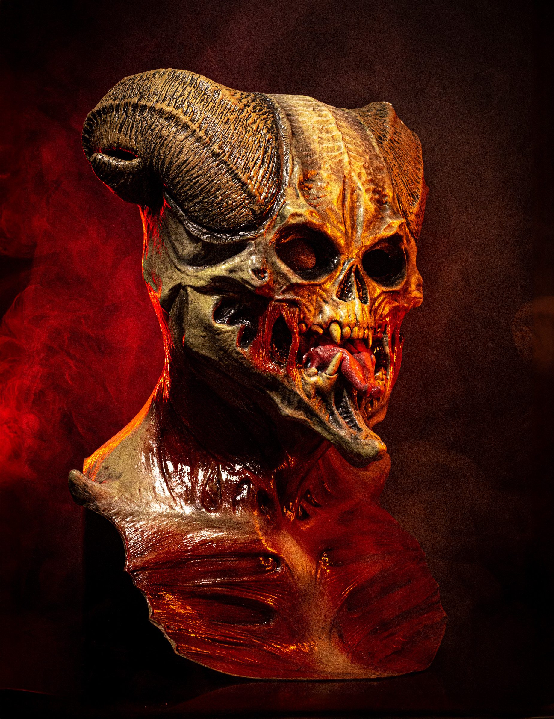 Ghoulish Productions Monster-Kostüm Teuflische Skelett Halloween Maske weiss-braun-rot