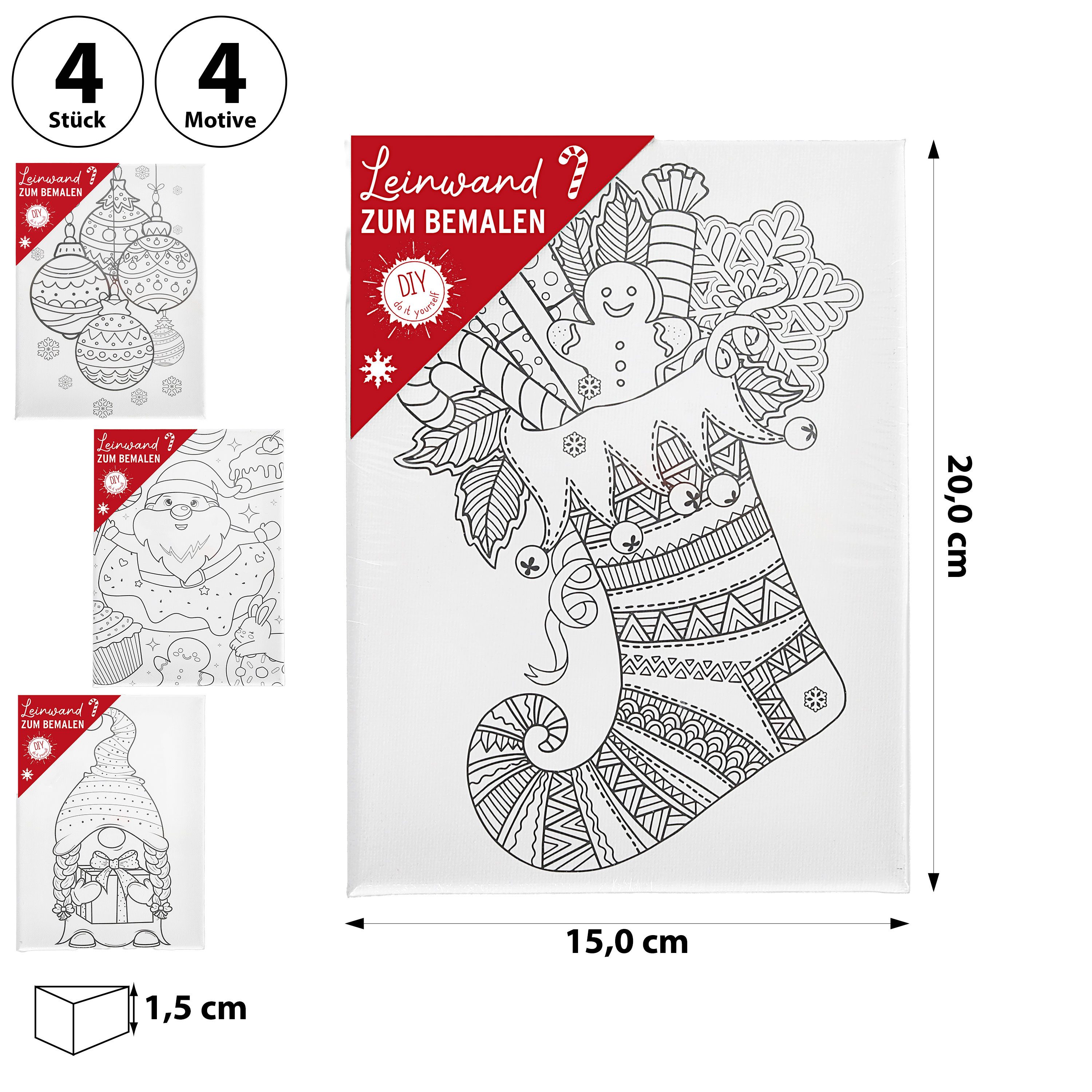 CEPEWA Malvorlage Leinwand zum Bemalen XMAS 4er Set 15x20cm MDF Terylen 4 M günstig online kaufen