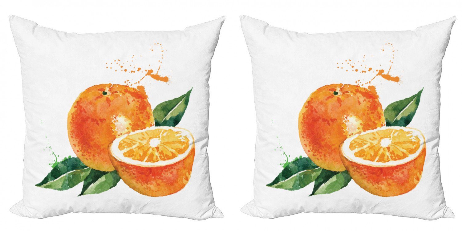 Digitaldruck, Modern Kunst Stück), (2 Obst Abakuhaus Accent Doppelseitiger Kissenbezüge Aquarell Orange