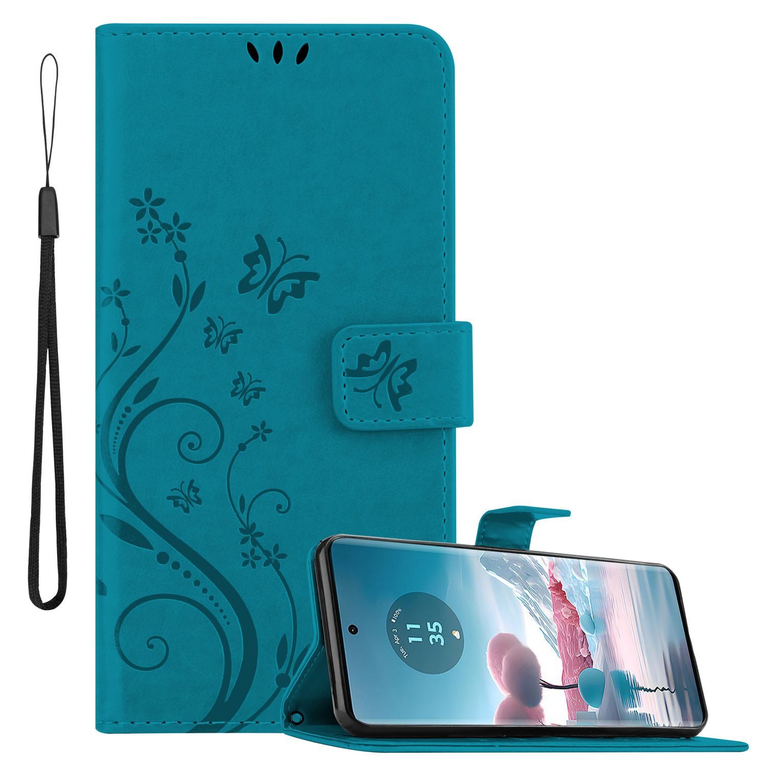 Cadorabo Handyhülle für Motorola Edge 40 Neo Hülle Motorola Edge 40 Neo, Hülle Schutzhülle Blumen Flower mit Standfunktion Kartenfach Magnet