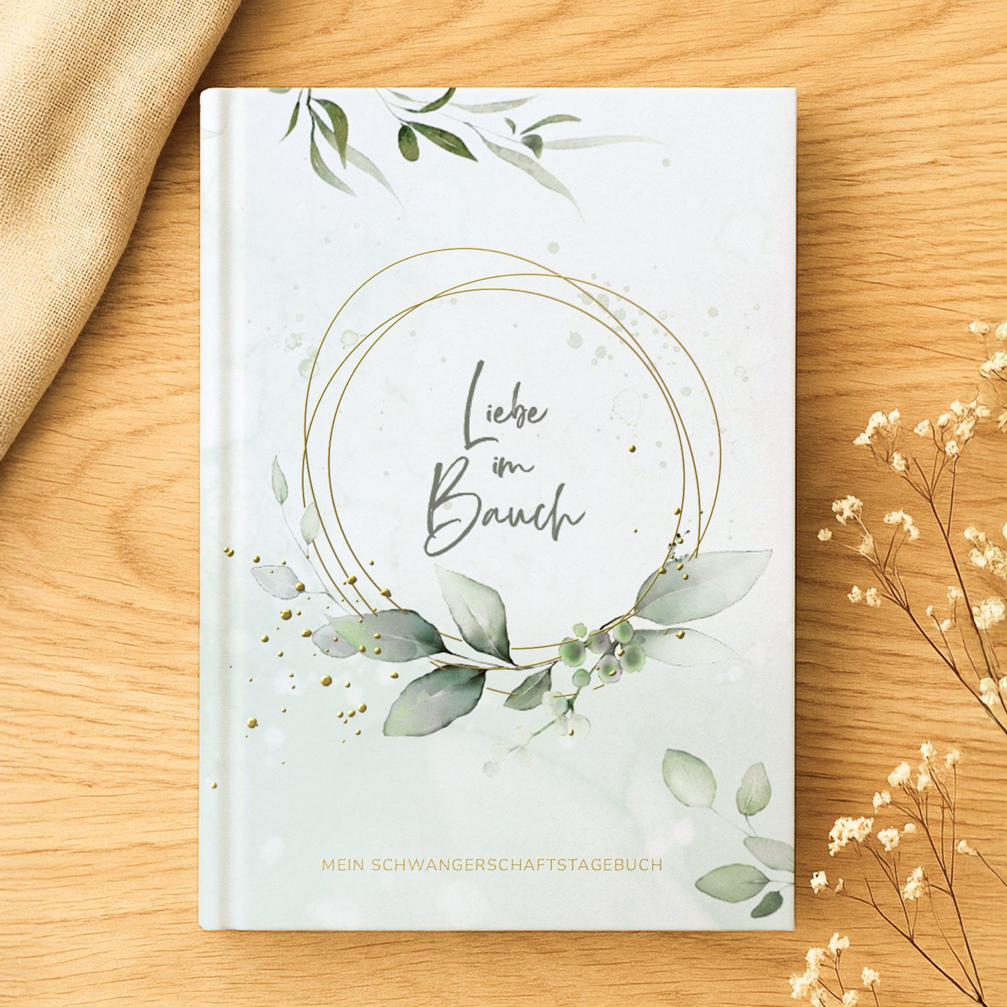 MeinBaby123® Tagebuch Schwangerschaft, Geschenke für Schwangere, Schwangerschafts Journal, Schwangerschaftsbuch "Liebe im Bauch" vergoldet