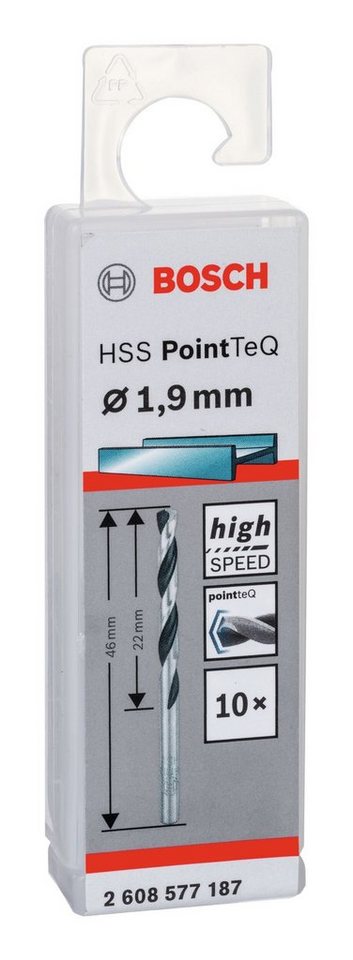 Thumbnail - BOSCH Metallbohrer, (10 Stück), HSS PointTeQ (DIN 338) Metallspiralbohrer - 1,9 mm - 10er-Pack