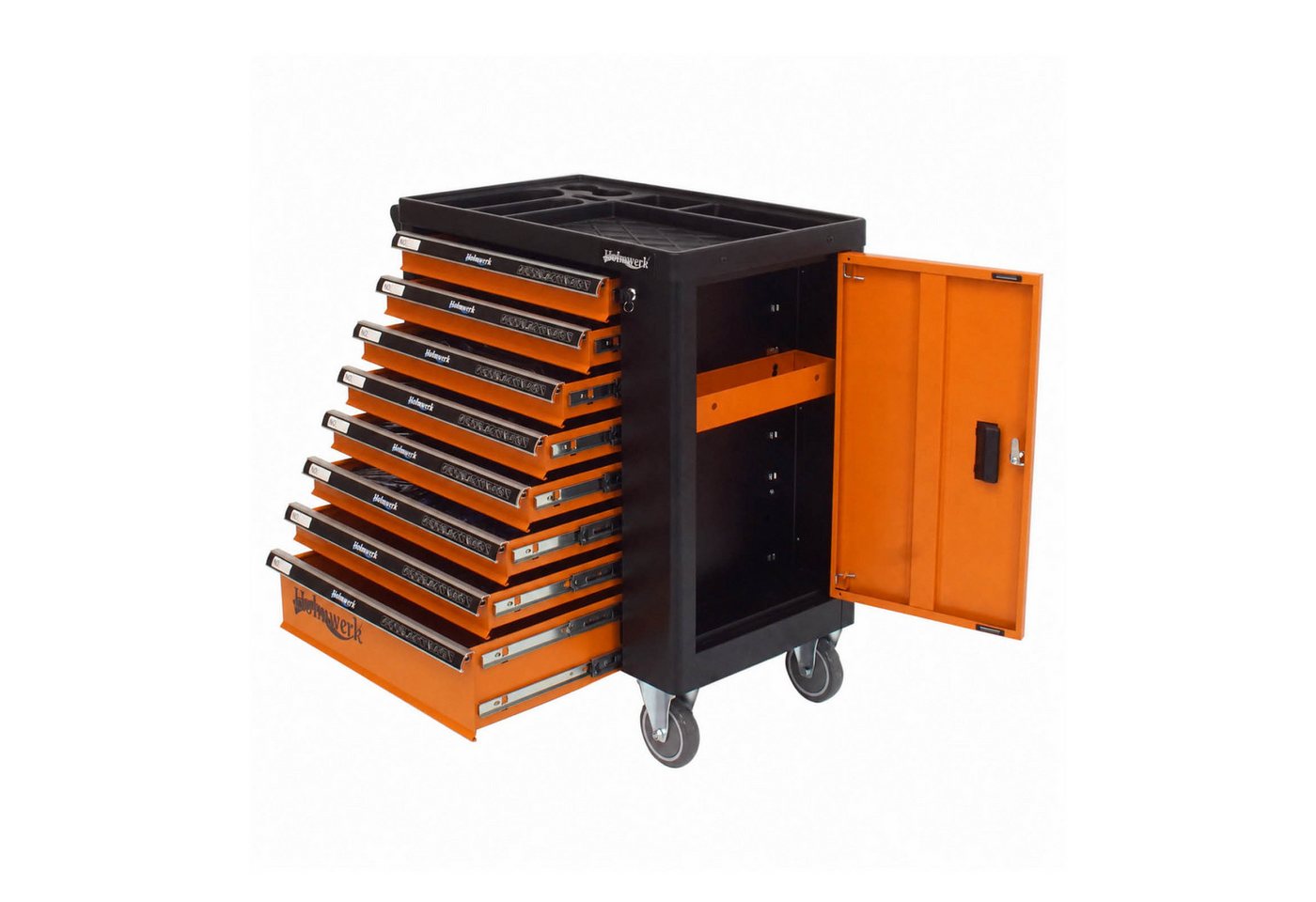 Holmwerk Werkstattwagen Werkstattwagen Profi leer orange Montagewagen Werkzeugwagen Assistent, leer, max. Traglast:400 kg, (Artikel, 1-tlg), Vollauszug
