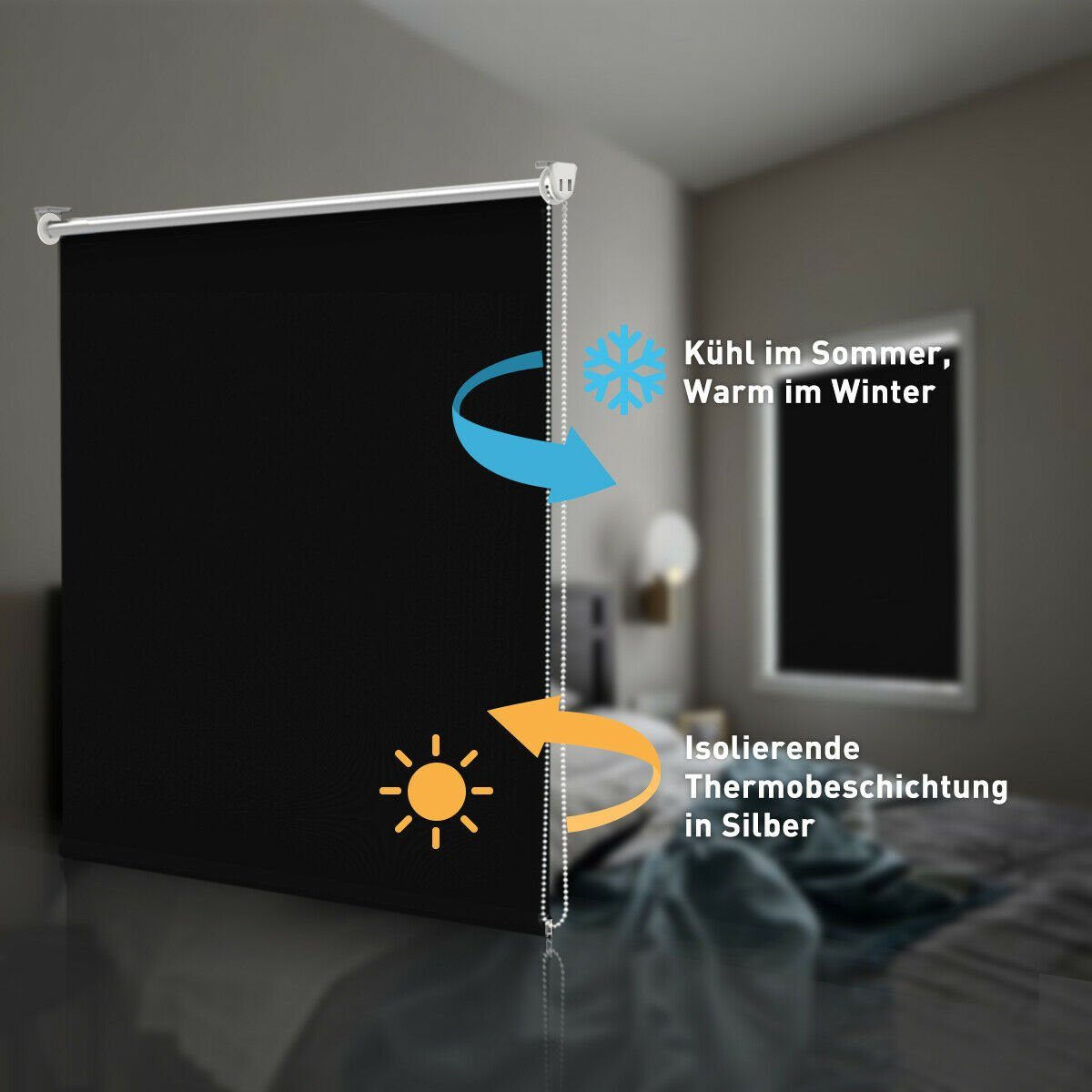 Verdunklungsrollo ohne Bohren Klemmfix Sonnenschutz Thermo Klemmrollo Seitenzug, OUBO, verdunkelnd, Klemmfix, Sonnenschutz Klemmfix ohne Bohren Seitenzug Tür