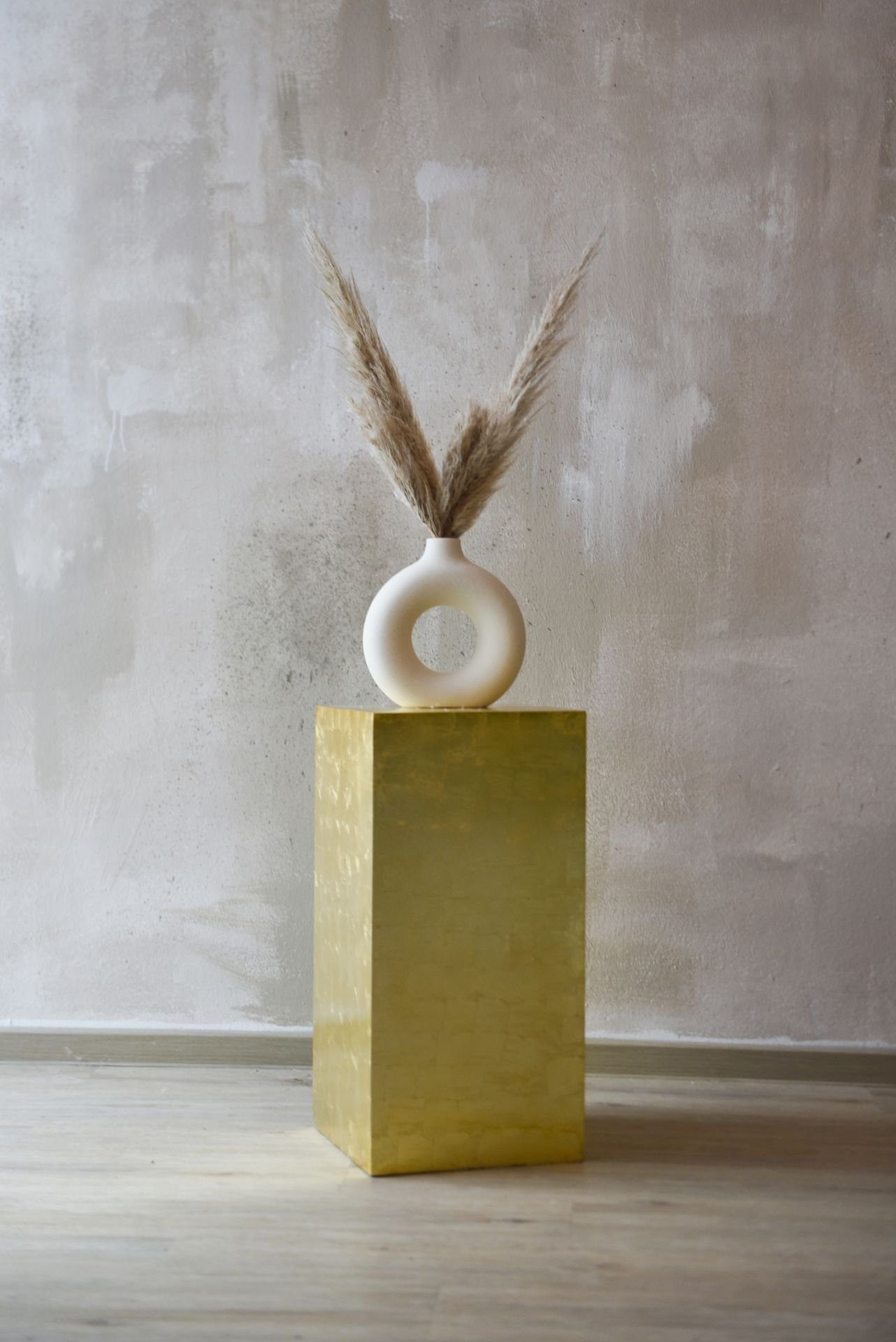 30x30x60 - VIVANNO cm Säule Blumenständer Fiberglas, Gold Podest Hochglanz Dekosäule