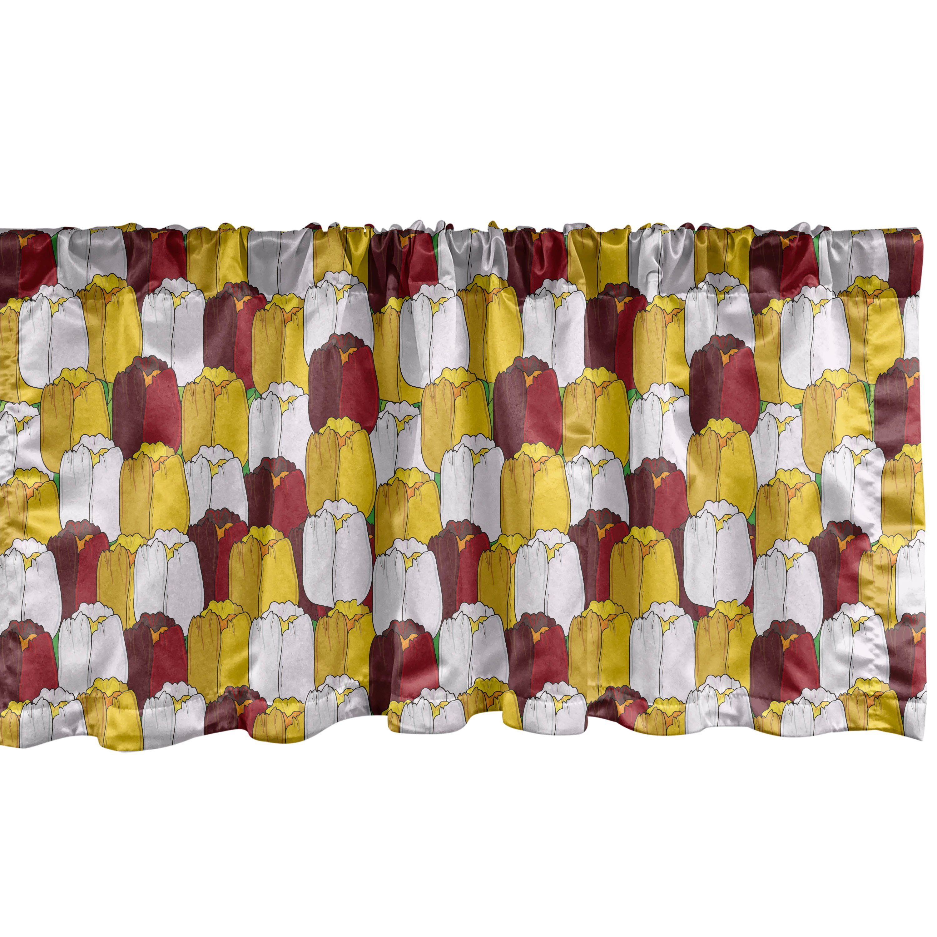 Scheibengardine Vorhang Volant für Küche Schlafzimmer Dekor mit Stangentasche, Abakuhaus, Microfaser, Blumen Digitale Landschaft der Tulpen
