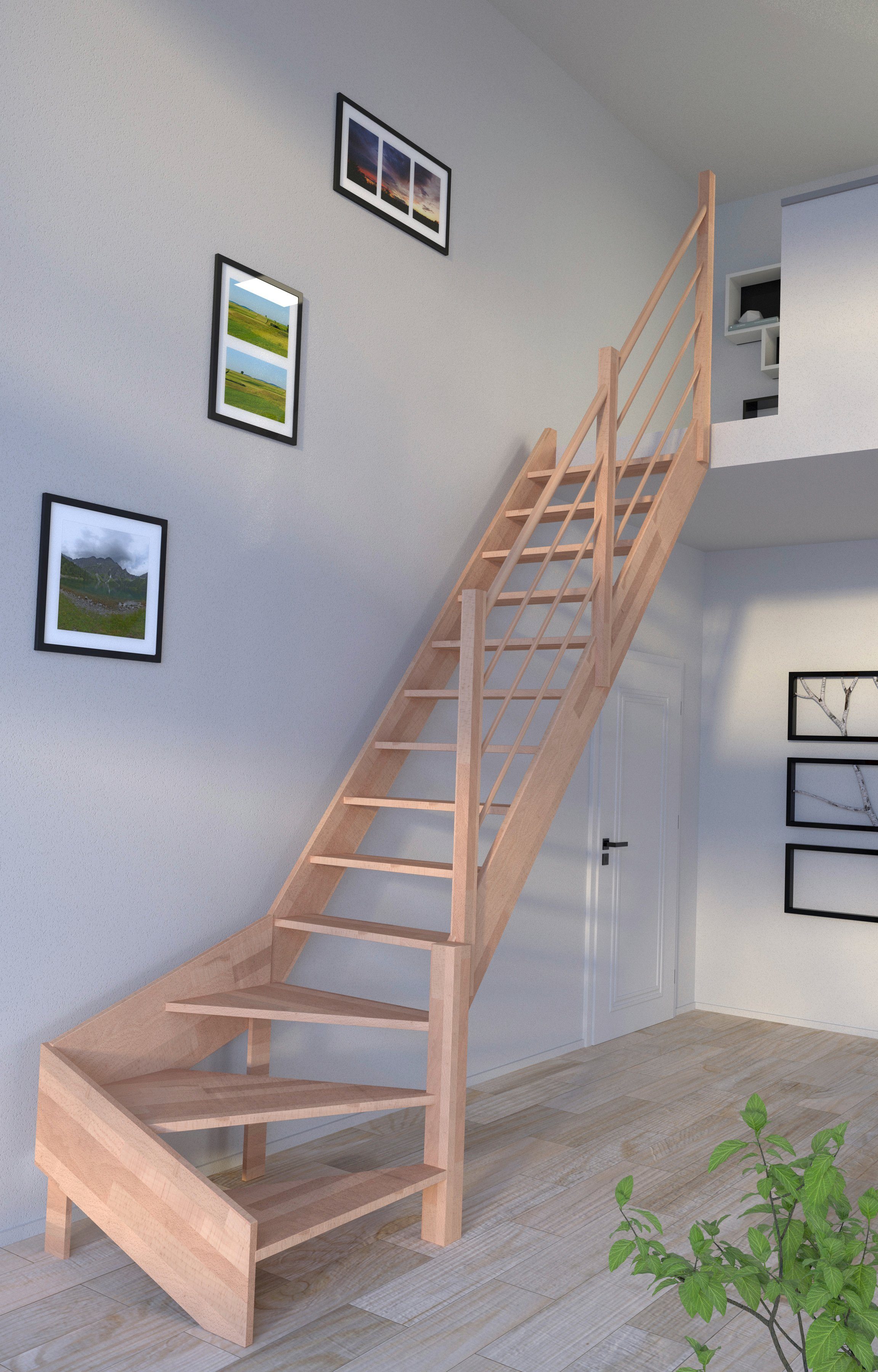 Starwood Raumspartreppe Geländer, Massivholz Rechts, für Durchgehende Stufen Rhodos, bis Wangenteile offen, Holz-Holz gewendelt Design 300 Geschosshöhen cm