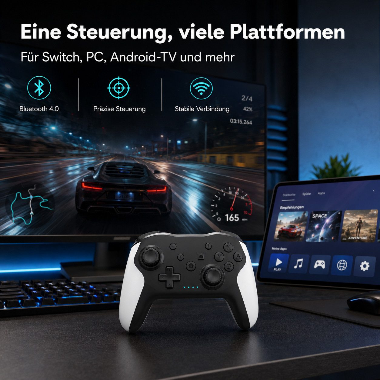 Tekoo Gaming Controller mit Dual-Vibration & Gyro für Switch & PC Controller