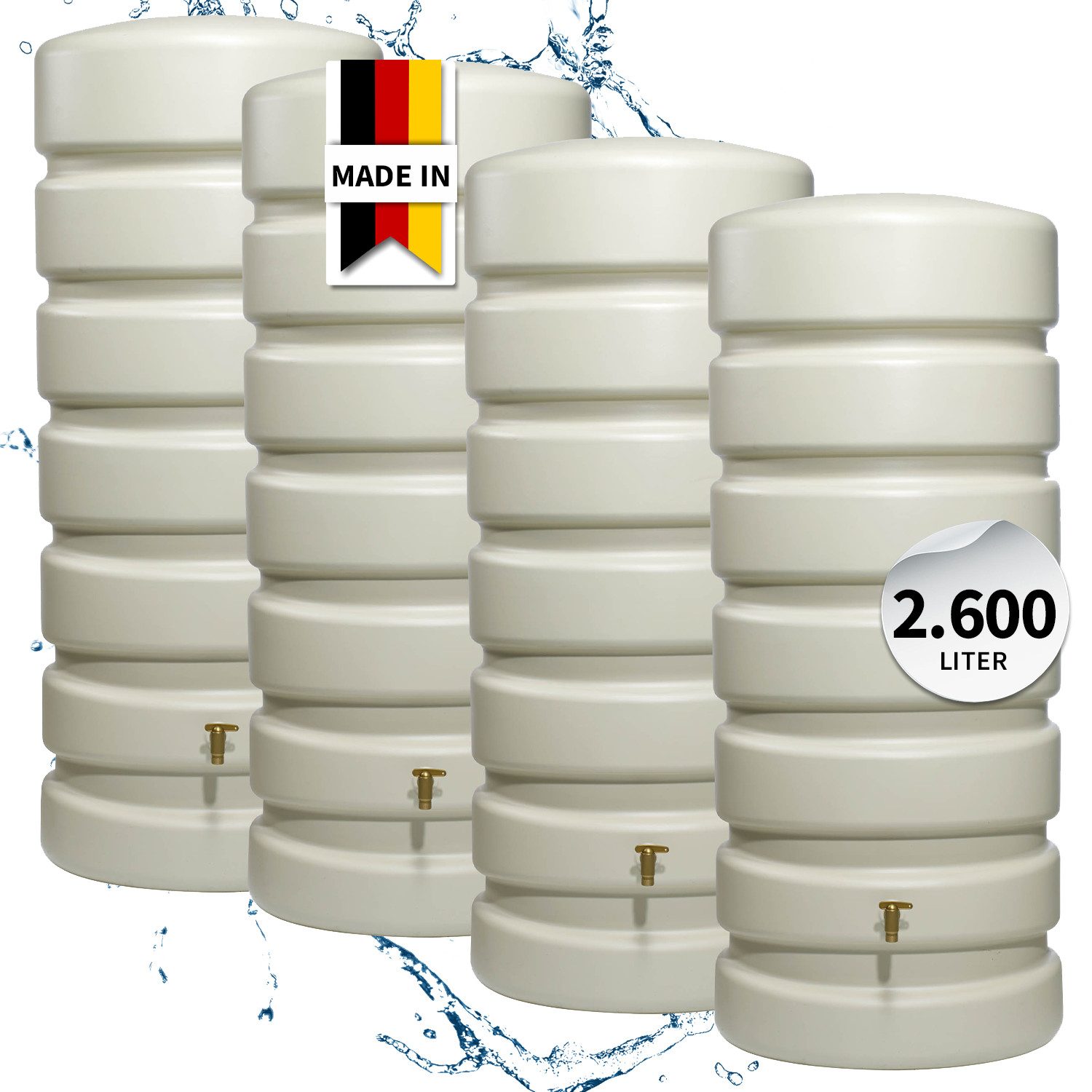 4rain Regentonne CLASSIC Wandtank-Set 2600 L sandbeige, 2600 l