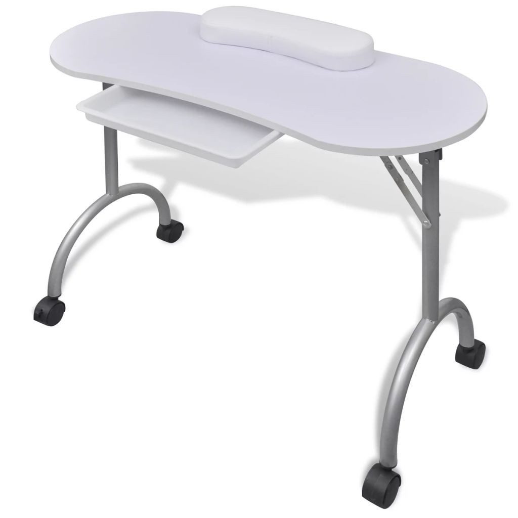vidaXL Schminktisch 90 x 37 x 68 cm Klappbarer Maniküre-Tisch mit Rollen Weiß