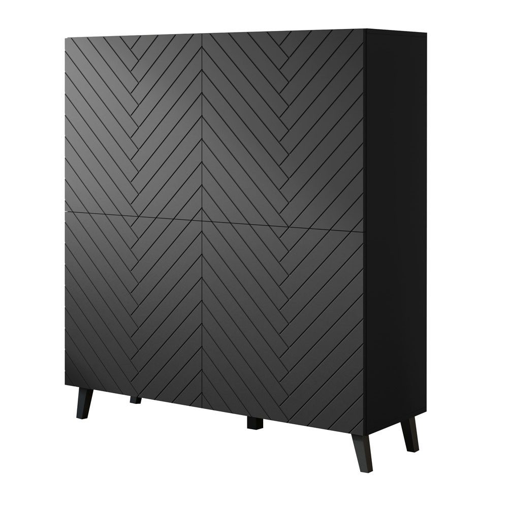 Feldmann-Wohnen Highboard Phuket (mit Türen, mit Einlegeböden, 1 St., moderne Optik, 4-türig, Front MDF), 120x39x128cm graphit schwarz Fischgrätenmuster MDF 4-türig
