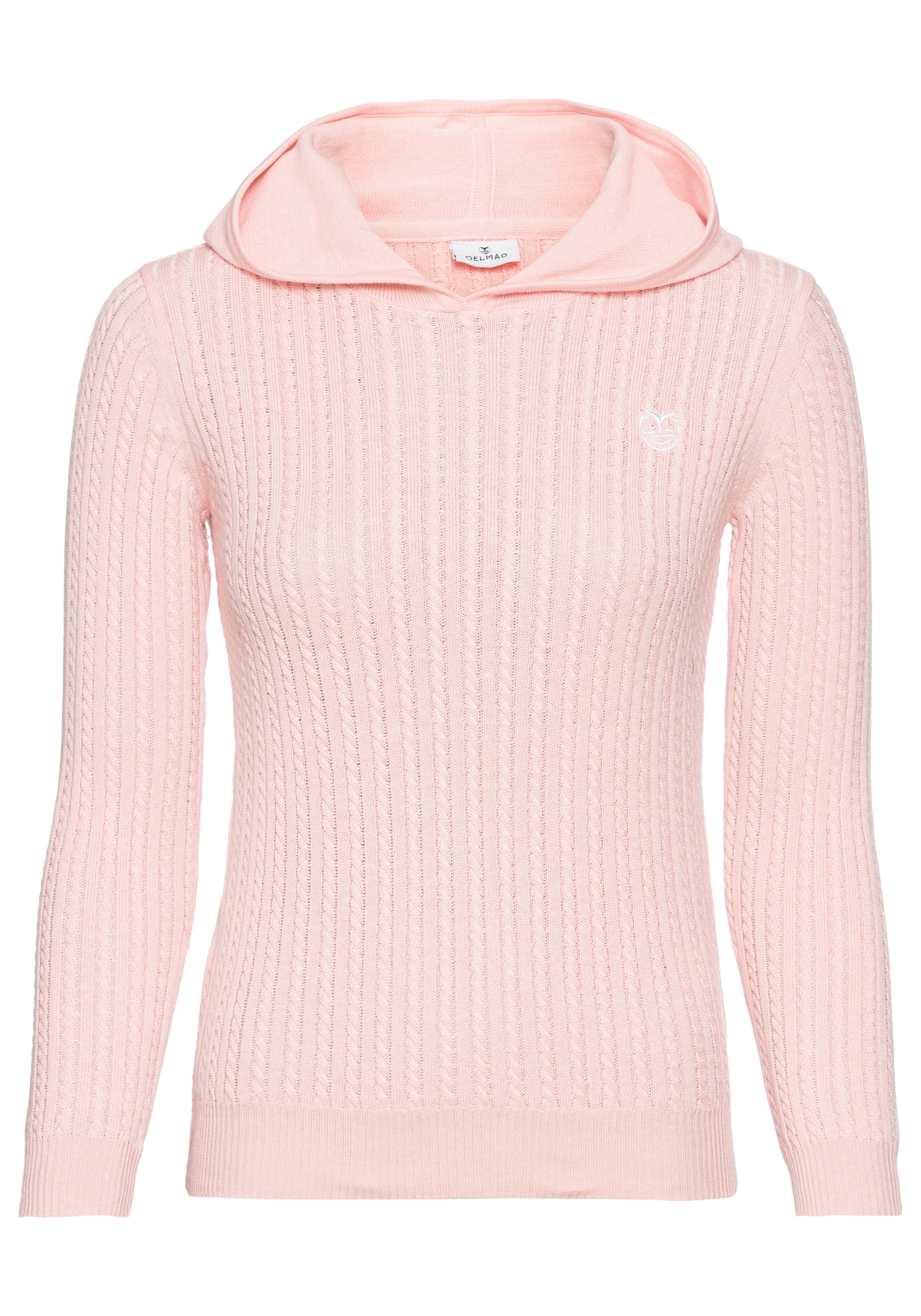 Strickpullover Zopf-Strickpullover aus Feinstrick mit Kapuze