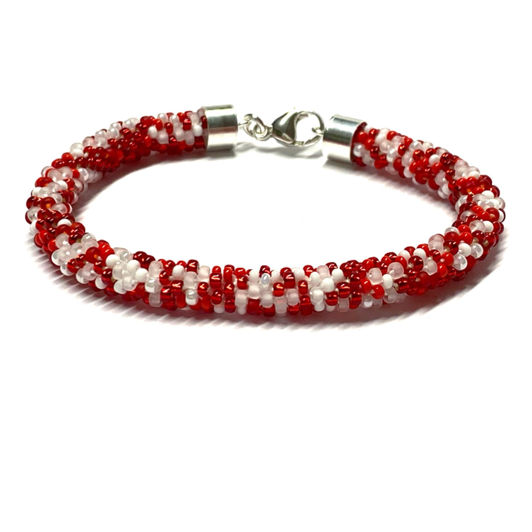 Armband Häkelkette weiß rot 20cm