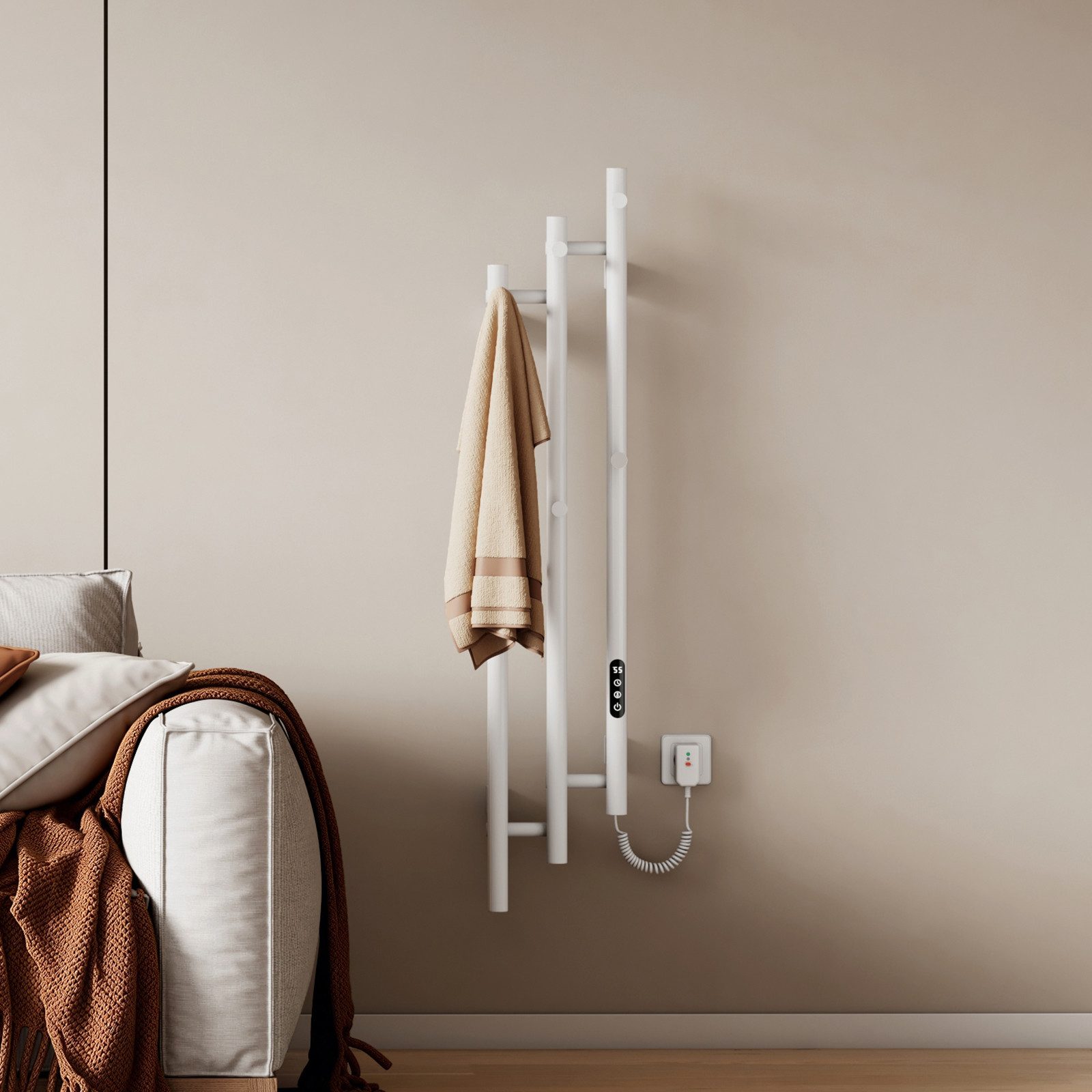 EMKE Badheizkörper Design-Handtuchheizkörper mit Smart-, WLAN- und App-Steuerung, LED-Display, Thermostat, Timer, 115 cm, 220 W, IP45