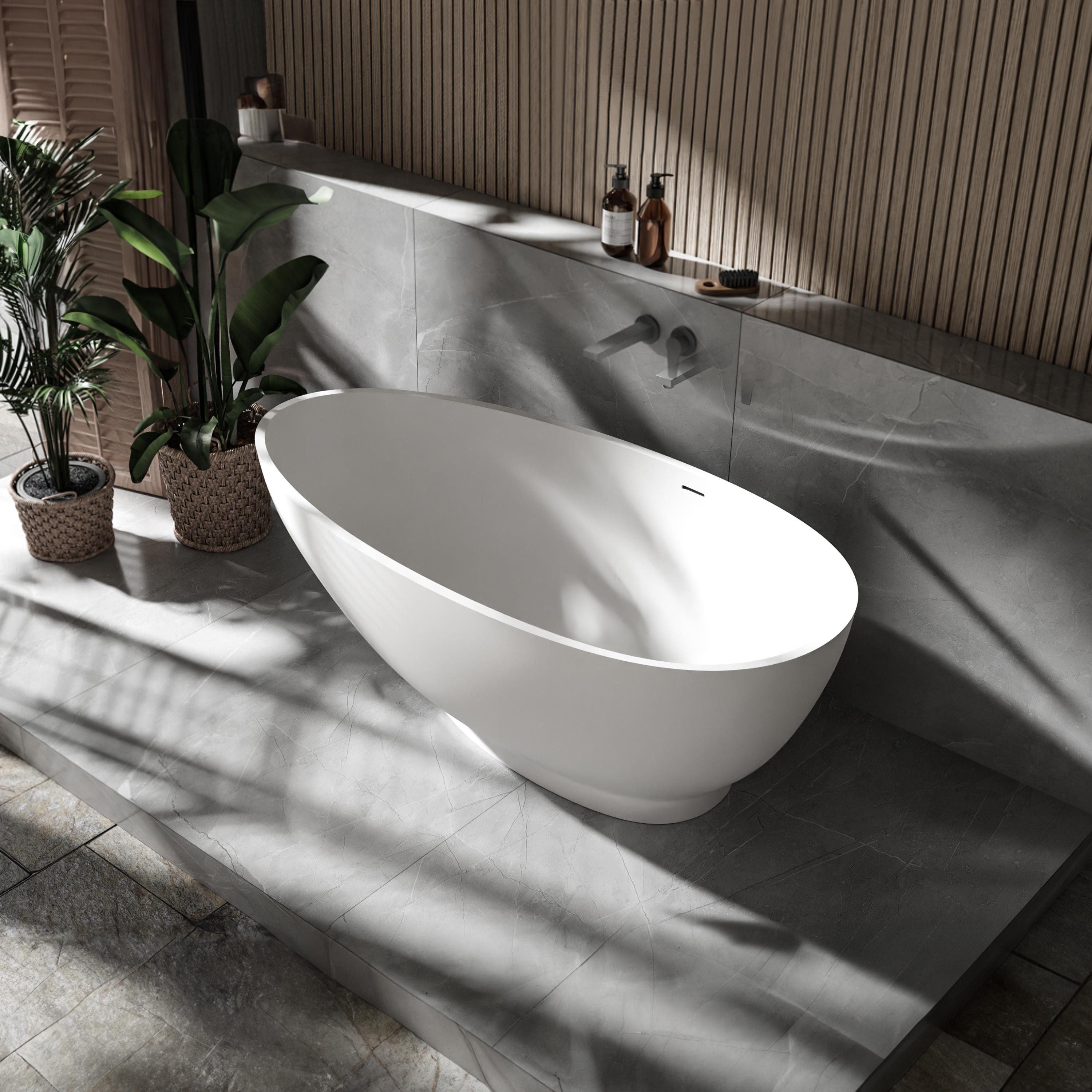 Bernstein Badewanne VIGO Weiß matt 150 x 75 cm, Freistehende Badewanne Mineralguss oval klein
