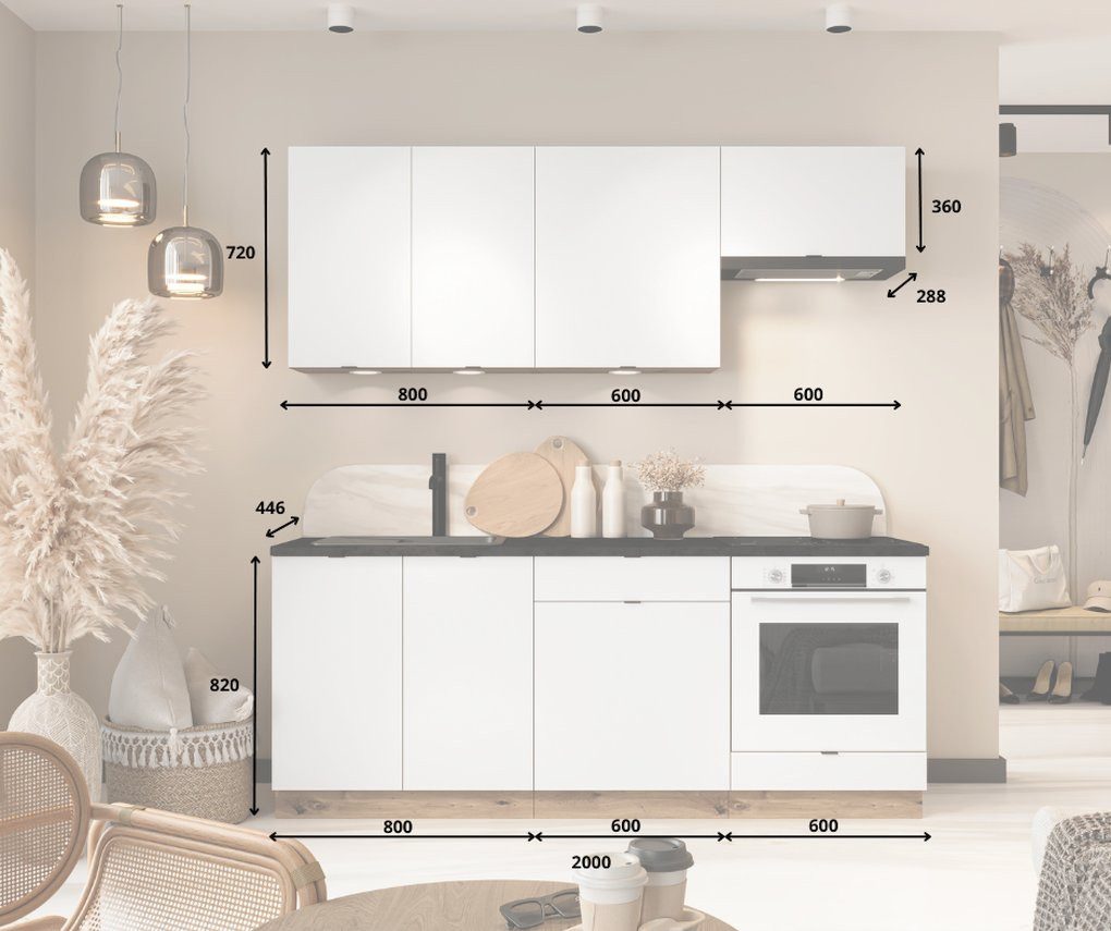 Möbel für Dich Küchenzeile Moderne Einbauküche GIANNA 200 cm, weiß, 6-teilig – Bild 2 von 5