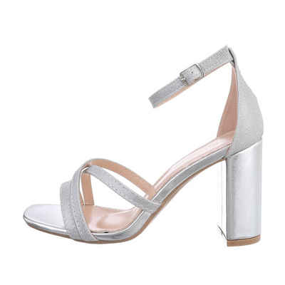 Ital-Design Damen Abendschuhe Party & Clubwear Sandalette Blockabsatz Sandalen & Sandaletten in Silber