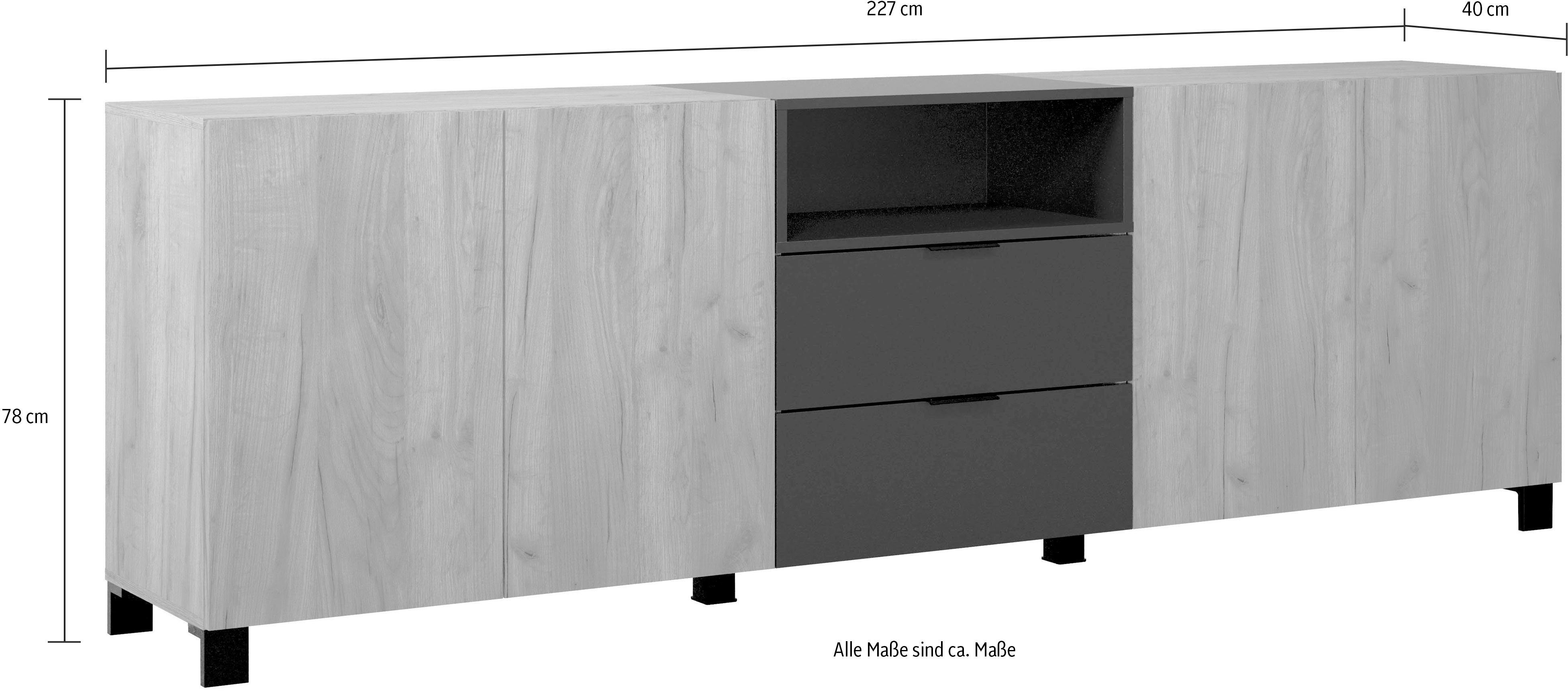 / Höhe Kriens, Anrichte Eiche, INOSIGN cm, Sideboard schwarz matt, Breite 78 hellbraun cm 227