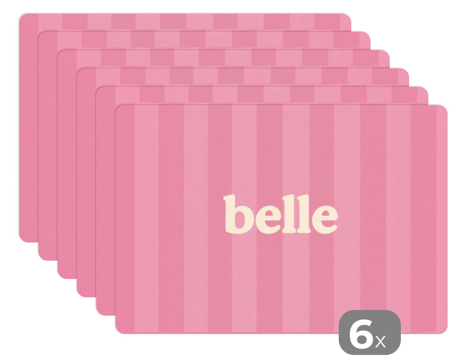 MuchoWow Platzset Rosa - Gestreift - Belle, (6-St), Platzsets, Tischset, Abwaschbar, Tischsets, Platzdeckchen