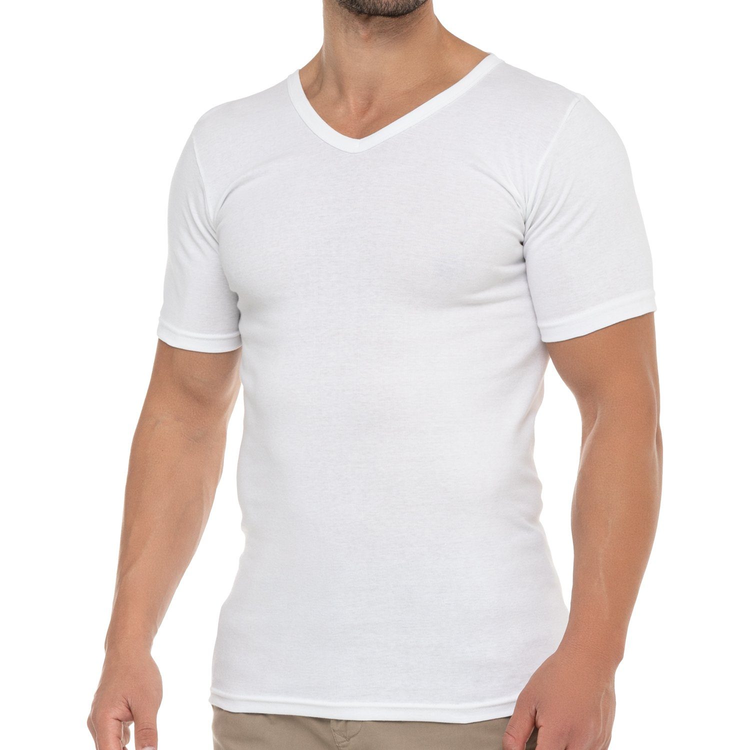 Business Feinripp (1er/3er) Weiss 1 Baumwolle Herren V-Neck T-Shirt celodoro x Kurzarmshirt