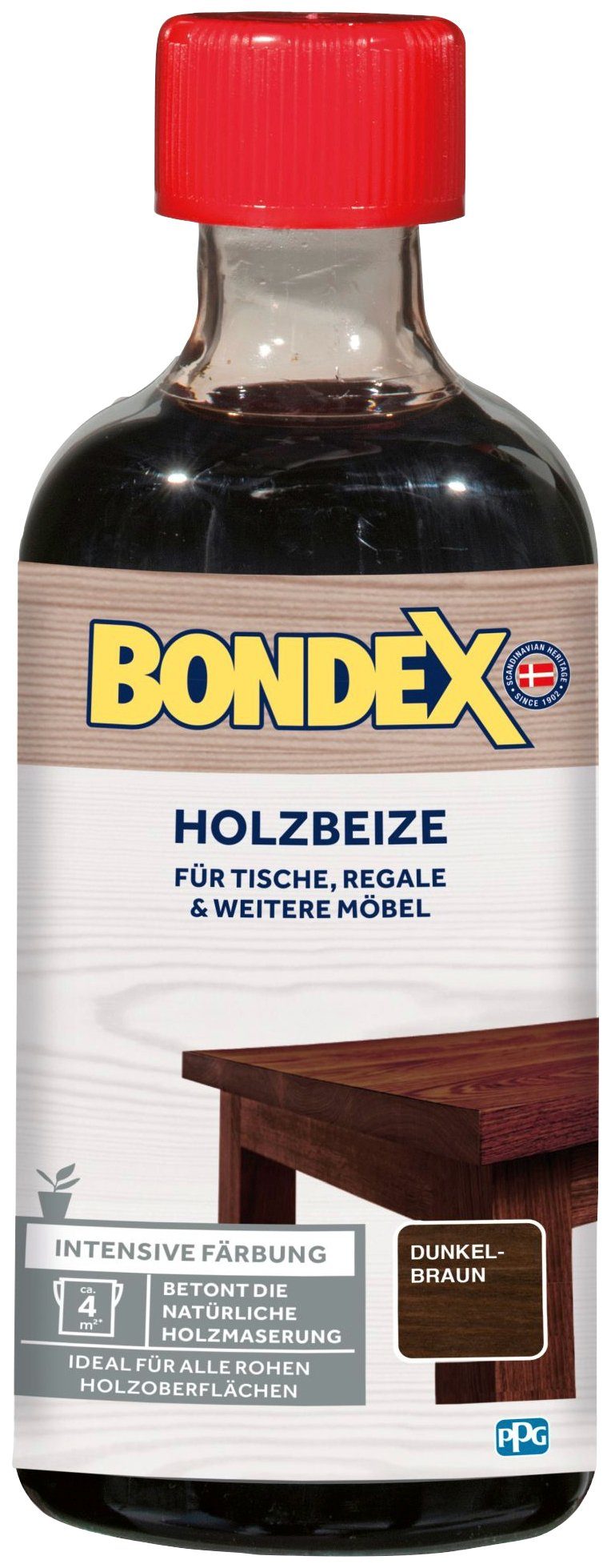 Bondex Lasur HOLZBEIZE, für Tische, Regale & weitere Möbel, intensive Färbung, 0,25 l dunkelbraun