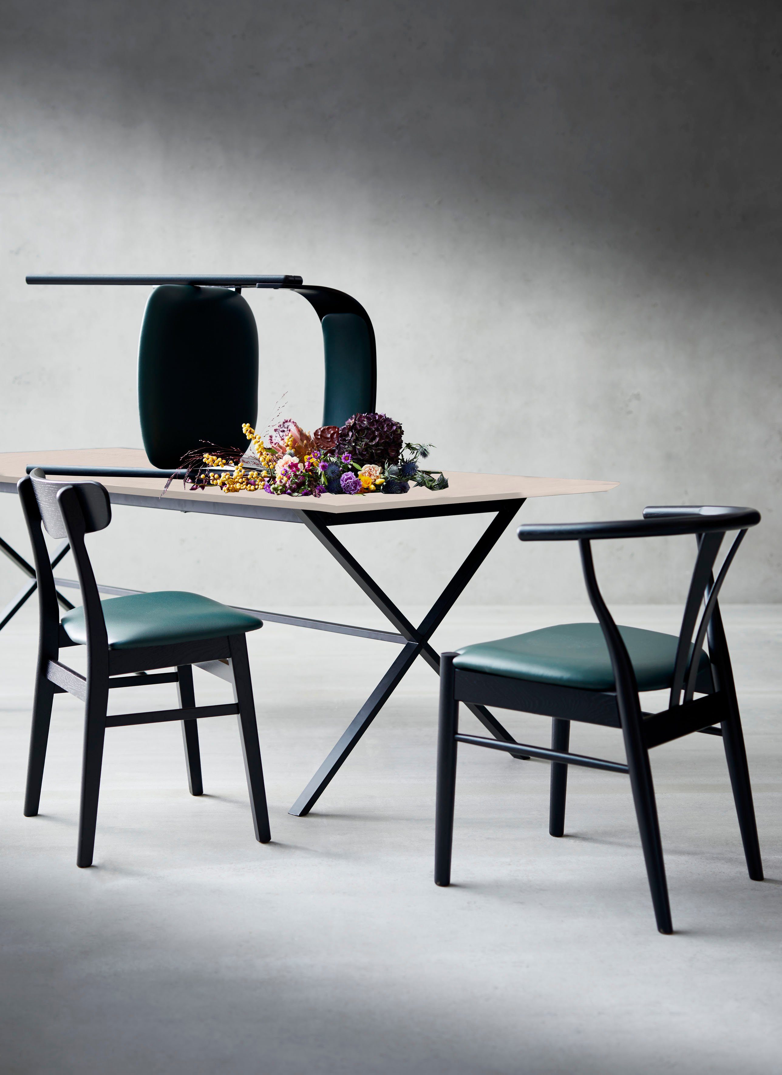 Tischplatte gekreuztes Meza Esstisch Metallgestell MDF, Furniture by Naturfarben Hammel, Hammel rechteckige
