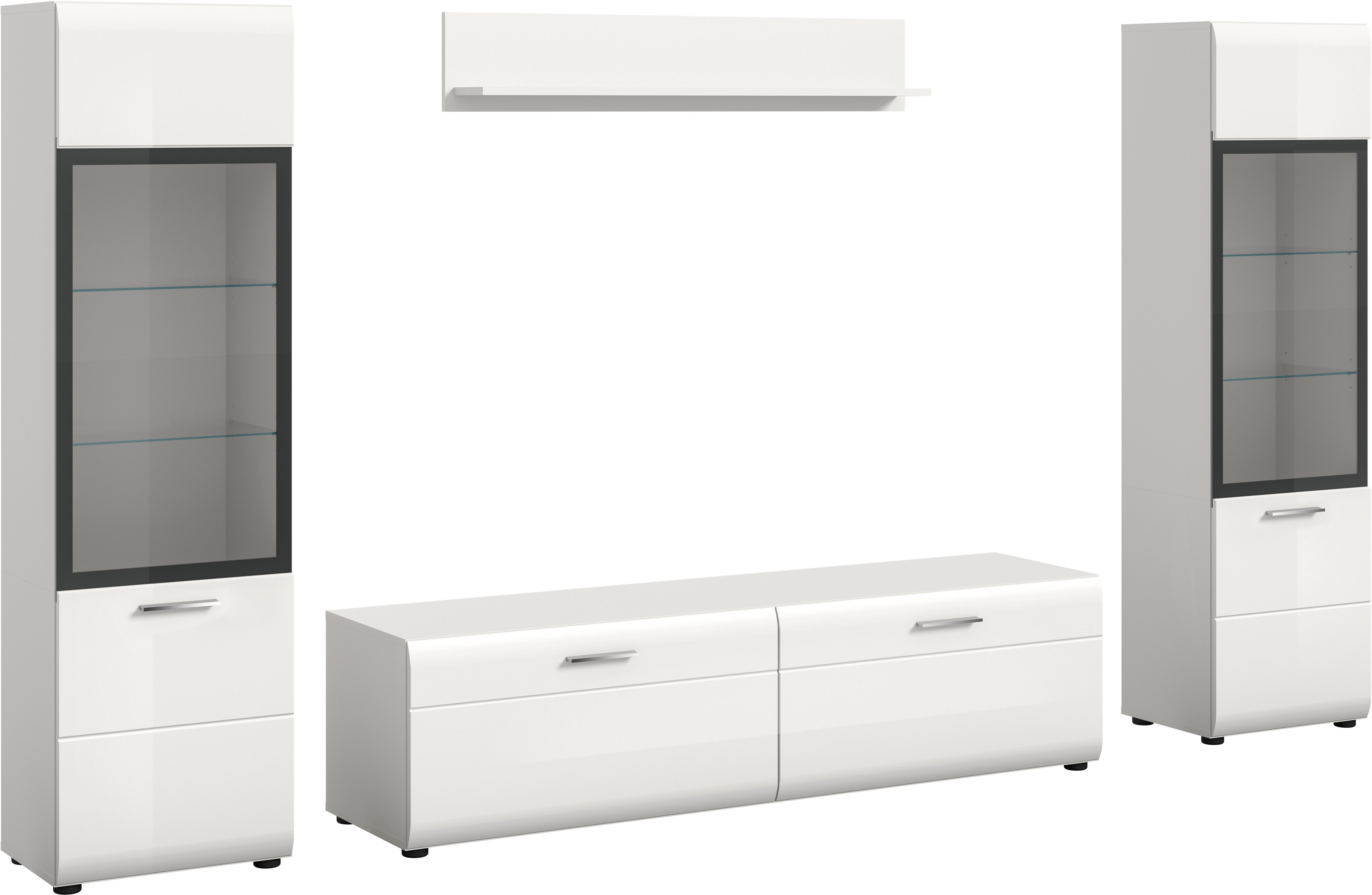 INOSIGN Wohnwand FLORENZ, 4-teilige Wohn-Kombination, hochwertige MDF-Front, (Set, 4-St., Set, best. aus: 2 Vitrinen, 1 Lowboard, 1 Wandboard), Wohn-Kombination, Wohnzimmer-Möbel, Wohnzimmer,Kombination, Kombi