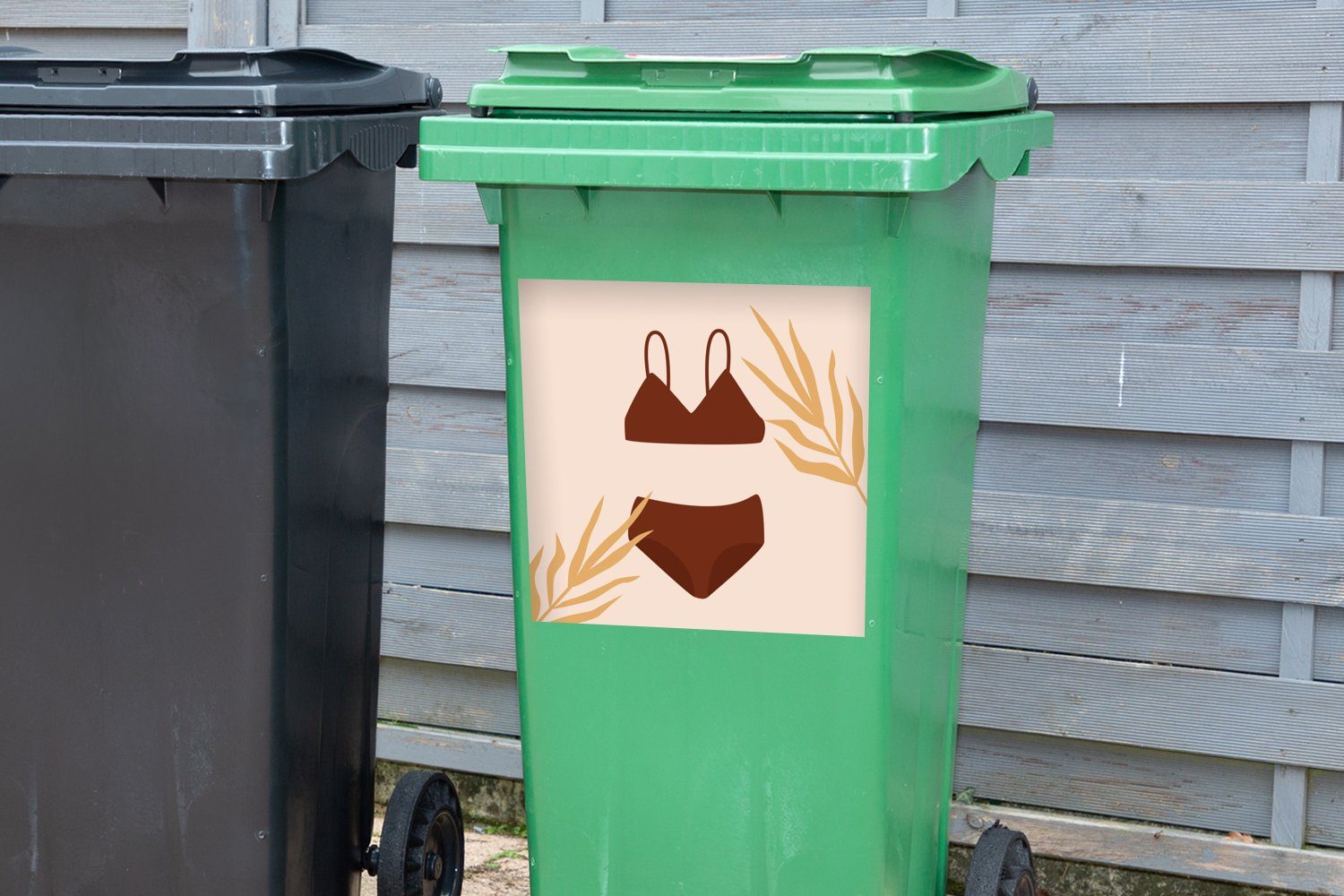 MuchoWow Wandsticker Bikini St), - Abfalbehälter Sommer Sticker, Mülleimer-aufkleber, - Container, Mülltonne, Blätter (1