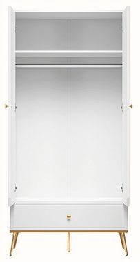 Feldmann-Wohnen Drehtürenschrank Goldin (1-St., 1-teilig) 92cm weiß matt, gold / weiß Hochglanz