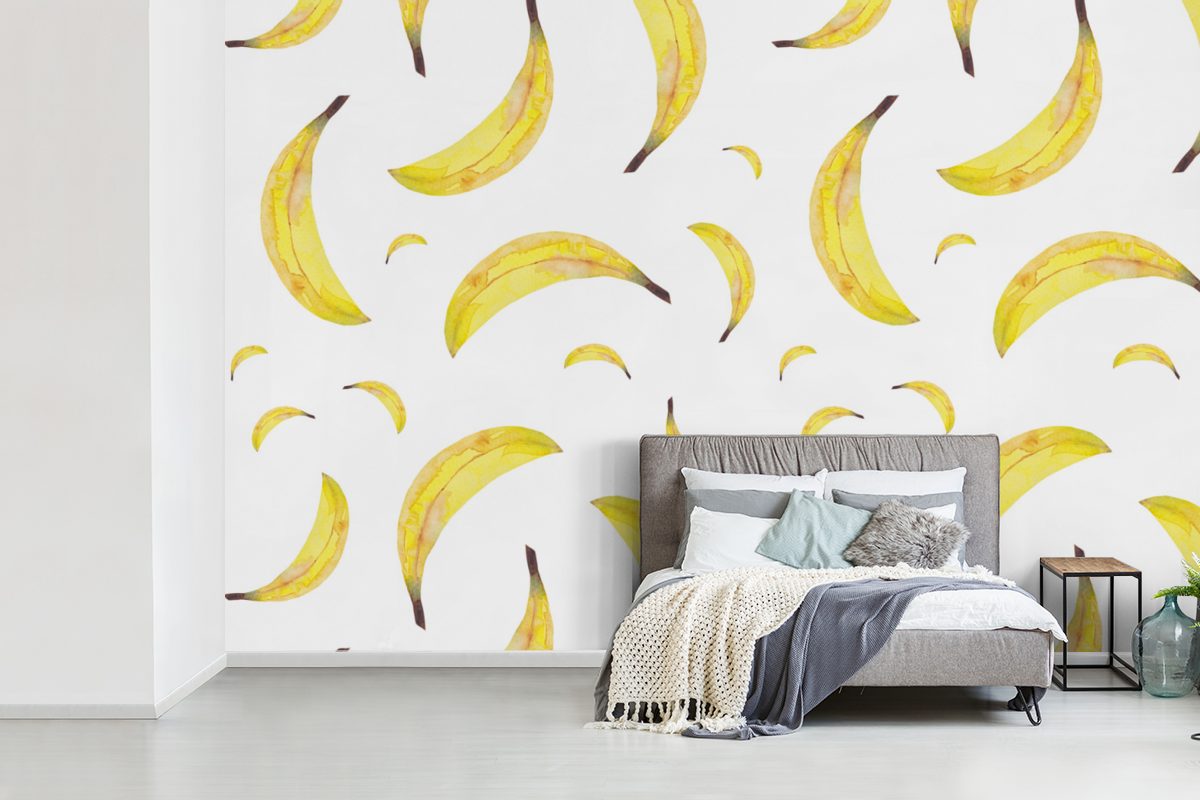 Schlafzimmer, Wohnzimmer, - (6 Bananen St), - Weiß, Matt, Kinderzimmer, Vinyl bedruckt, für Tapete Fototapete MuchoWow Obst Wallpaper