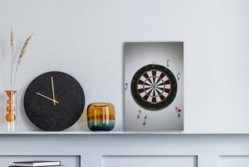 OneMillionCanvasses® Leinwandbild Dartpfeile in einer Wand um eine Dartscheibe, (1 St), Leinwandbild fertig bespannt inkl. Zackenaufhänger, Gemälde, 20x30 cm