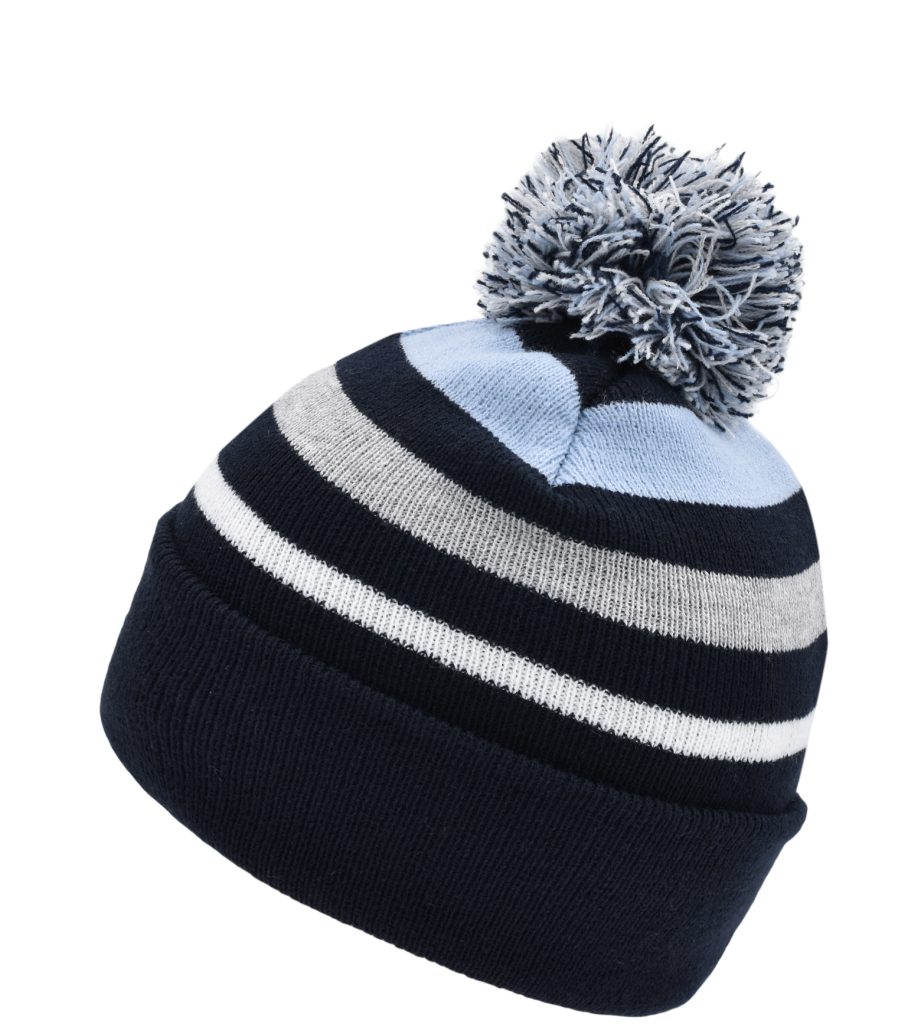 Myrtle Beach Strickmütze Klassisch mit modischen Streifen und mehrfarbigem Pompon MB7140 mit breitem Umschlag – Bild 3 von 3