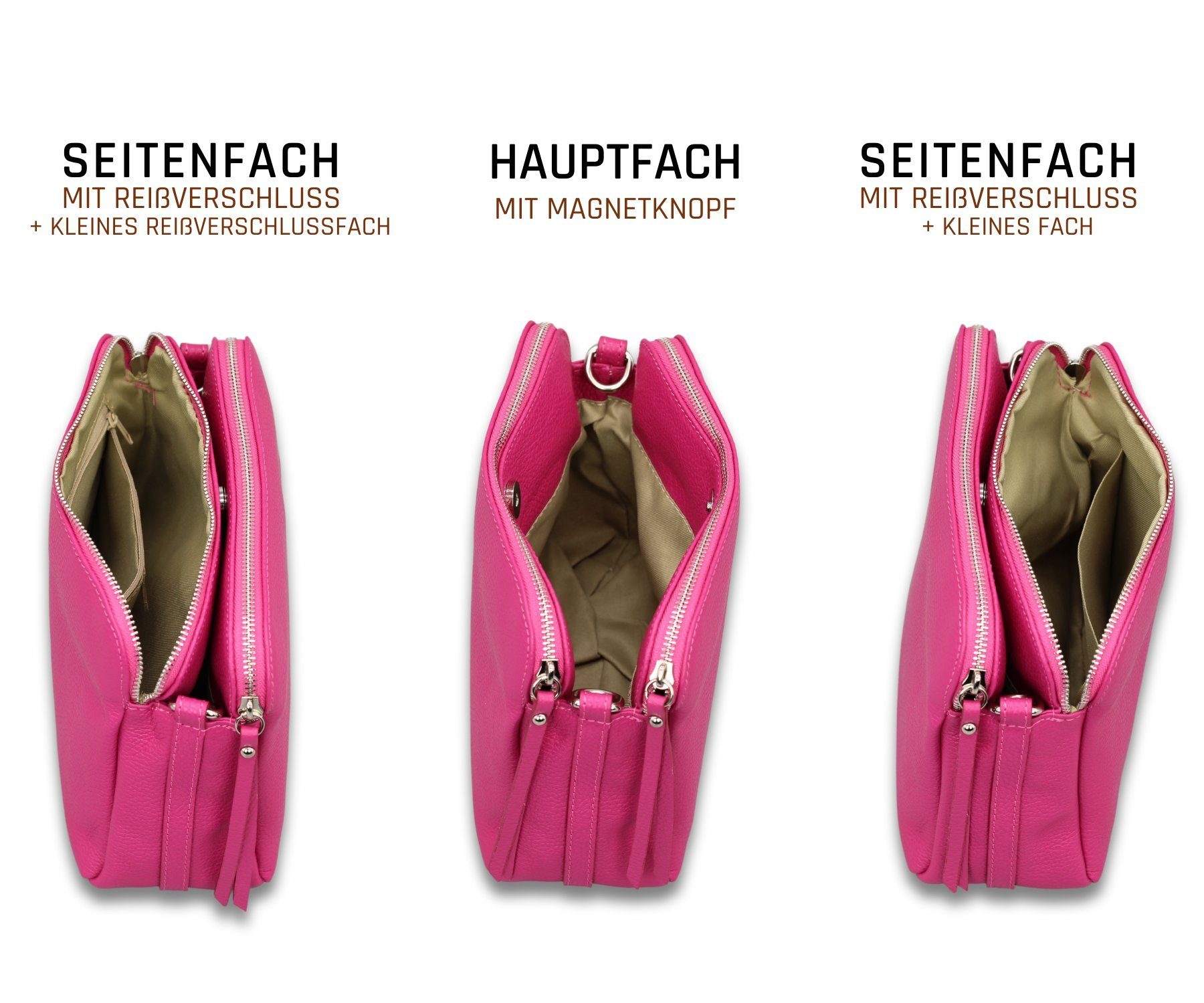 Adel Bags Schultertasche MARA Umhängetasche für Damen, Schultertasche aus Echtleder, hergestellt in Italien, mit 2 Riemen