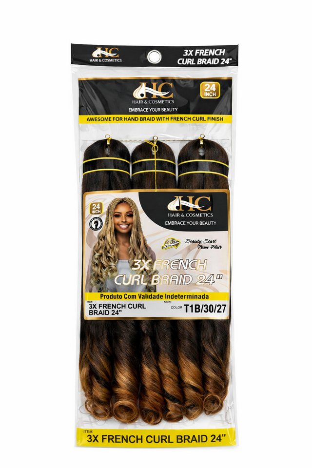 HC Kunsthaar-Extension French Curl Crochet Braid 3X, 24 Zoll (60 cm), 250 g, Voluminös, Lockig, Hitzebeständig, Weich, Natürlich, Vielseitig