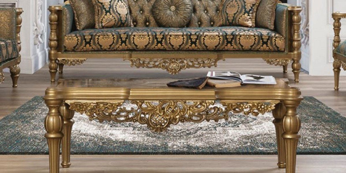 & - Barock - Couchtisch Casa Luxus Handgefertigter Gold - Padrino Möbel im Prunkvoll Couchtisch Massivholz Tisch Barockstil Edel Barock