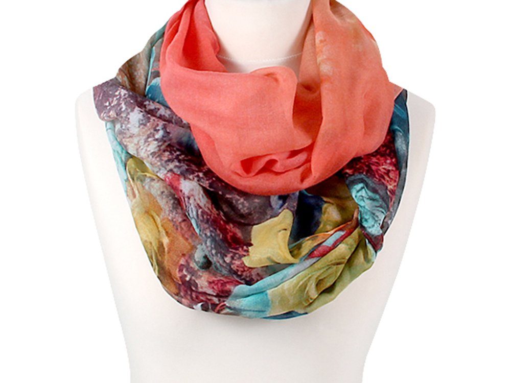 Modescout Stadler Modeschal Orange angenehm Scarf Blumen, weicher Griff Loop Damen