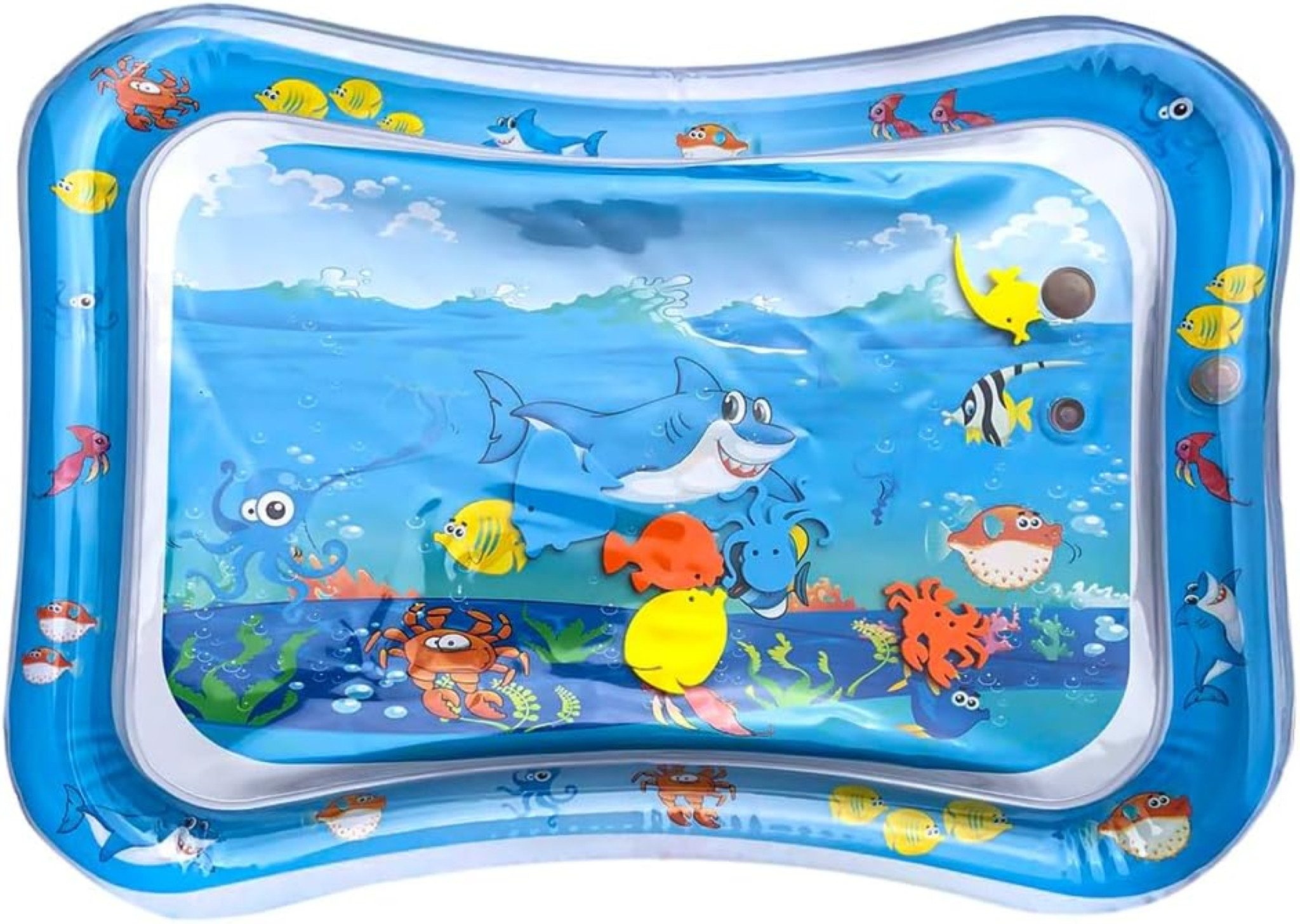 KRUZZEL Spielmatte XXL Baby Wassermatte – Aufblasbares Sensorisches Spielzeug (Babyspielzeug Sensorisches Spielzeug Set, Wasserspielmatte Babymatte mit Warmen oder Kalten Wasser), Aufblasbare Wasserspielmatte für Babys mit bunten Wassertieren