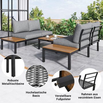 Merax Gartenlounge-Set aus Akazienholz für 4 Personen, Gartenmöbel set mit Eisenrahmen, (3-tlg), Balkonmöbel Set, Sitzgruppe, Garten-Garnitur mit Kissen, Lounge-Set