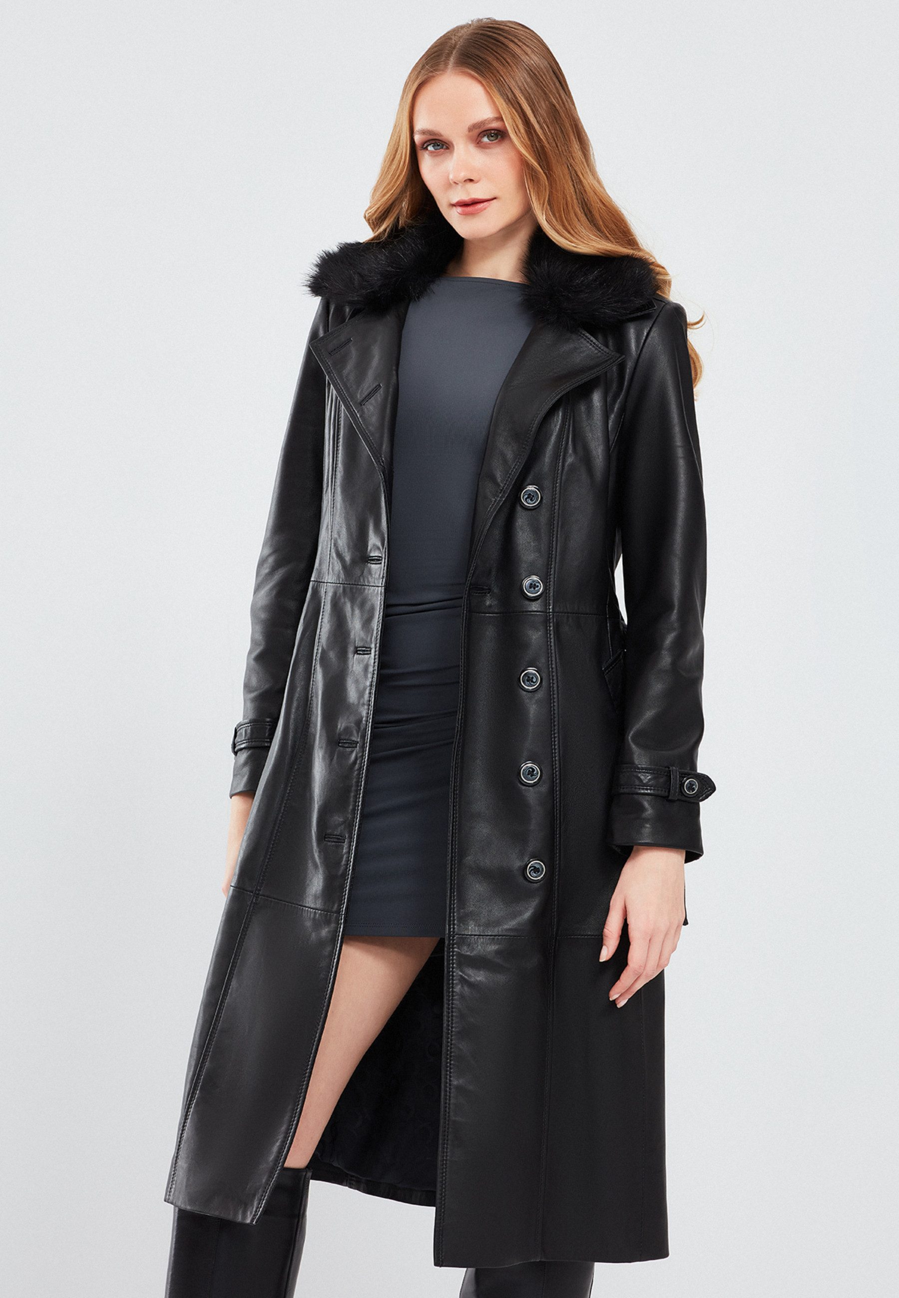 Derimod Lederjacke Brenda Ledertrenchcoat mit Kunstfell günstig online kaufen