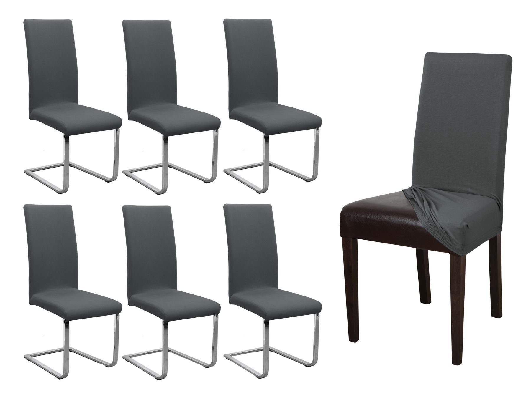 Beautex Stuhlhusse Stuhlhusse Jersey, 6er Set elastische Stretch Husse Baumwolle Elastic