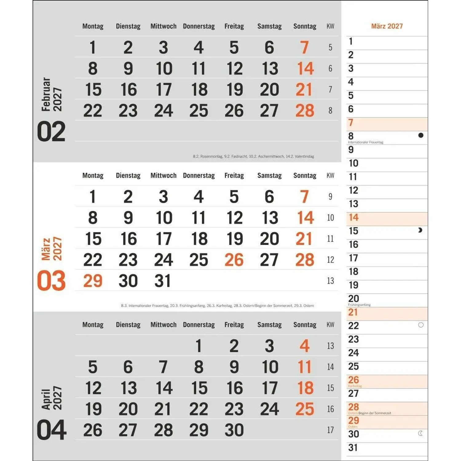 HEYE Wandkalender times&more 3-Monatsplaner, orange 2027