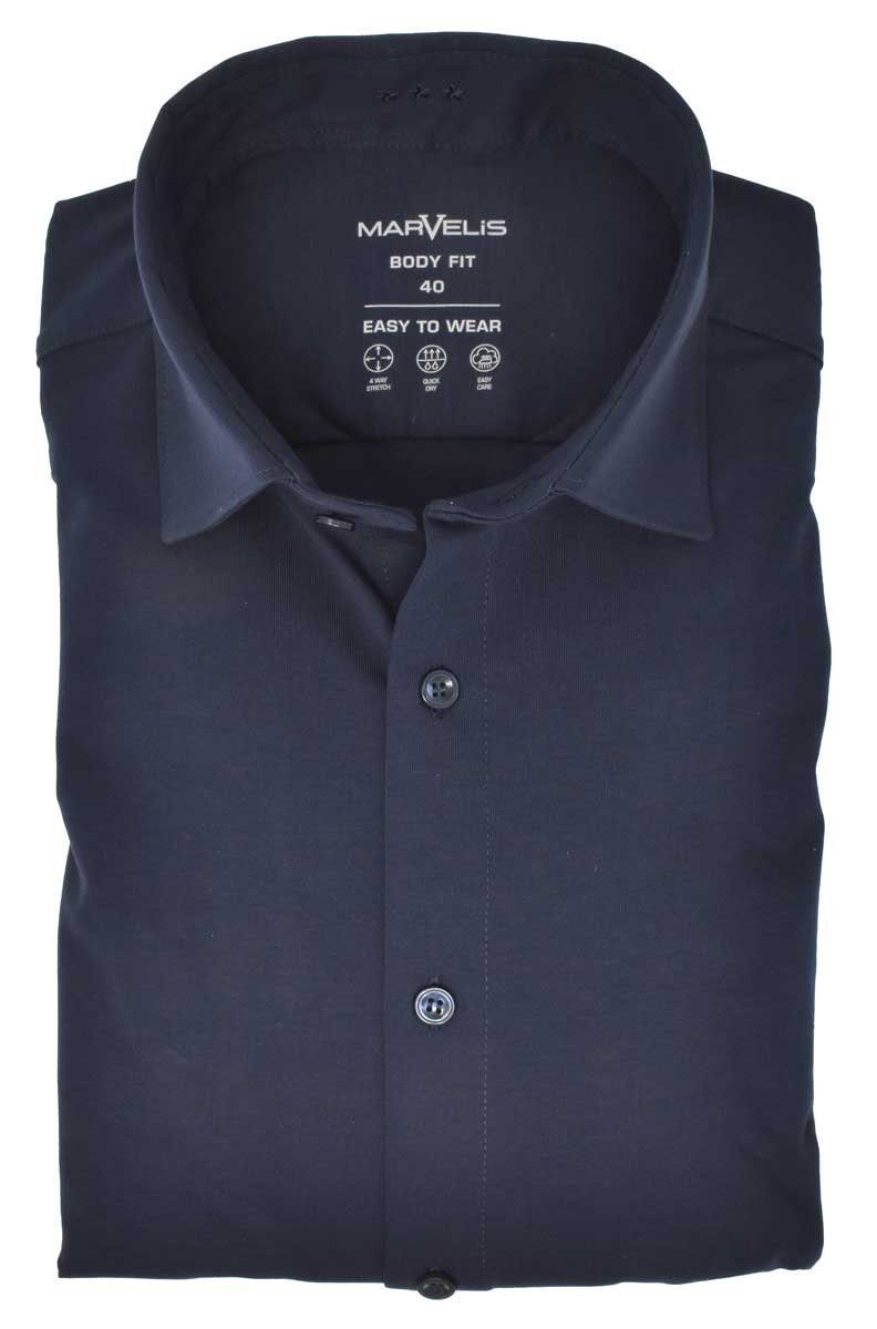 MARVELIS Businesshemd Easy To Wear Hemd - Body Fit - Langarm - Einfarbig - Dunkelblau 4-Way Stretch, Quick dry (schnelltrocknend)
