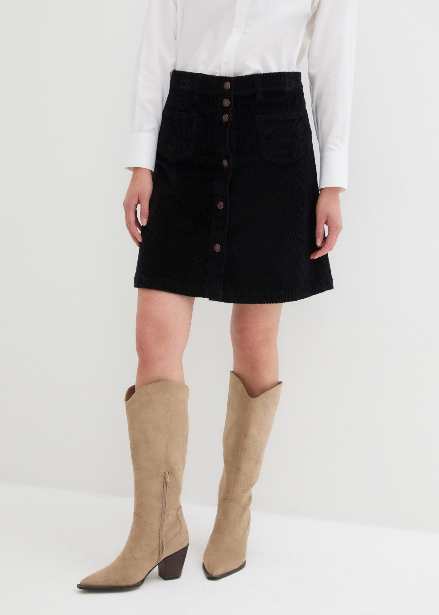 bonprix Cordrock aus Baumwolle und Elasthan, A-Linie, mit Knopfleiste