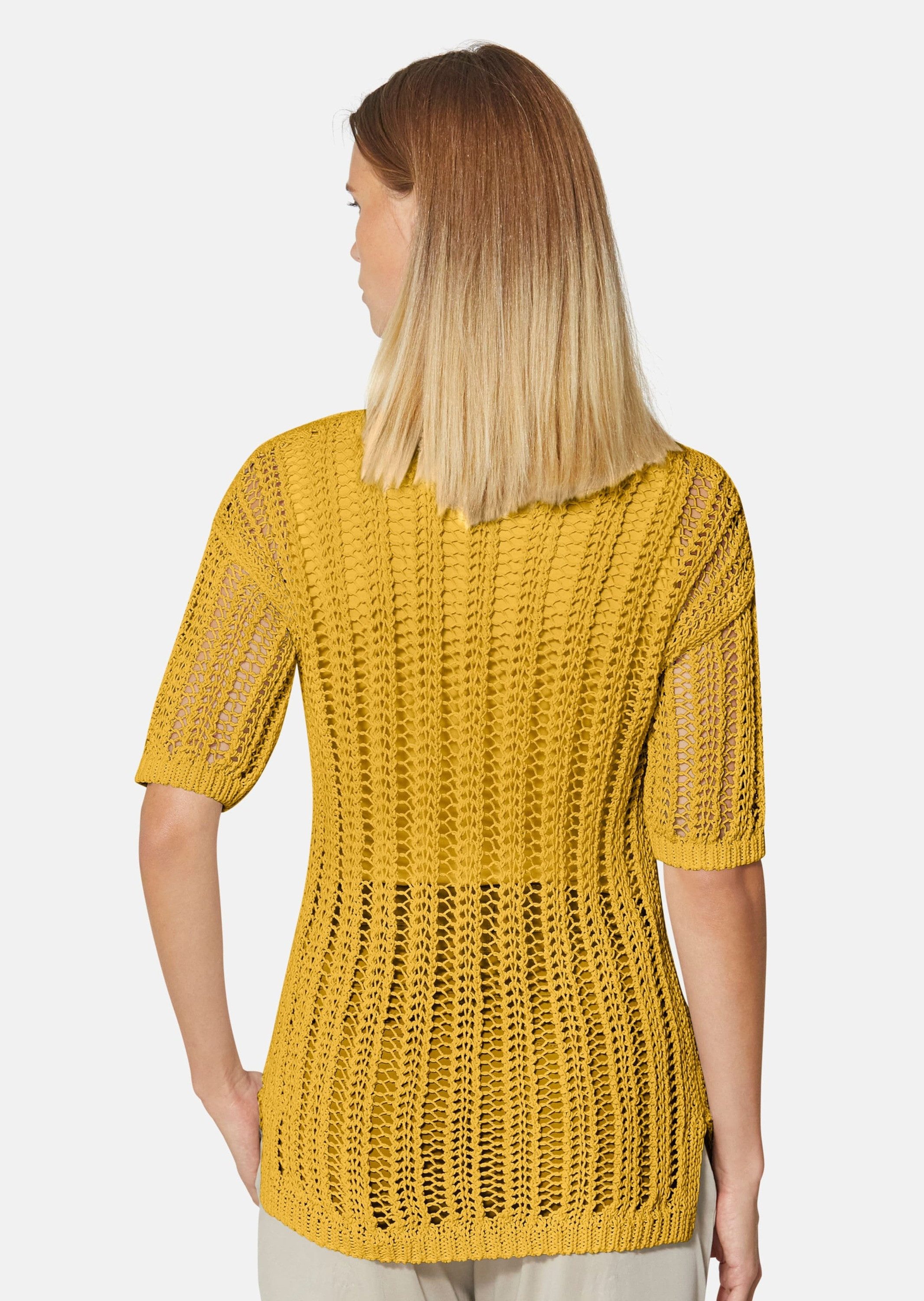 MADELEINE Strickpullover Luftiger Sommerpullover mit Ajour-Muster Baumwollshirt mit Seitenschlitzen, Rundhals und Halbarm