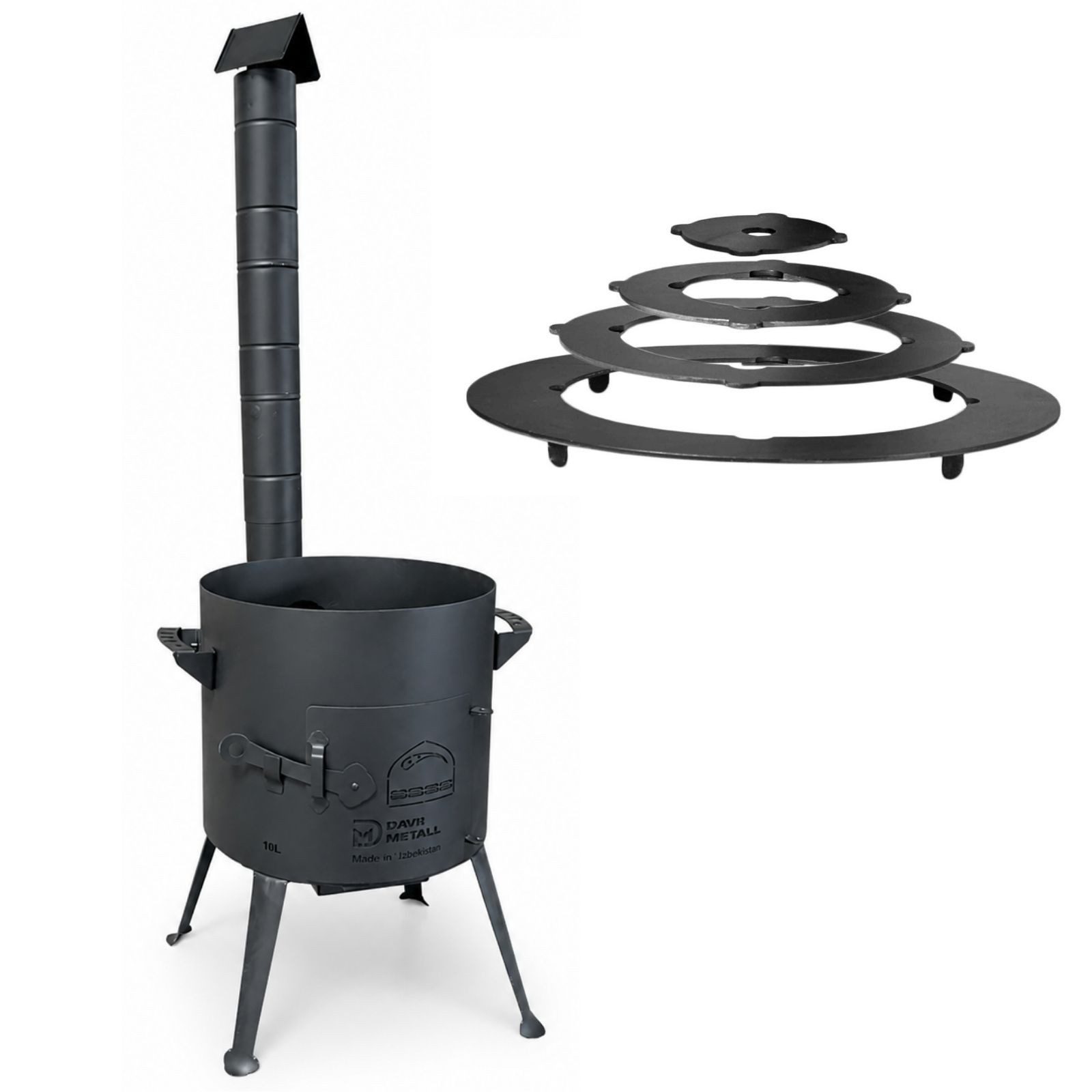 BIG-PAN Feuerstelle Ø36cm Uchag 2 mm Stahl Abzugsrohr Adapter-Ringe Utschak Feldküche