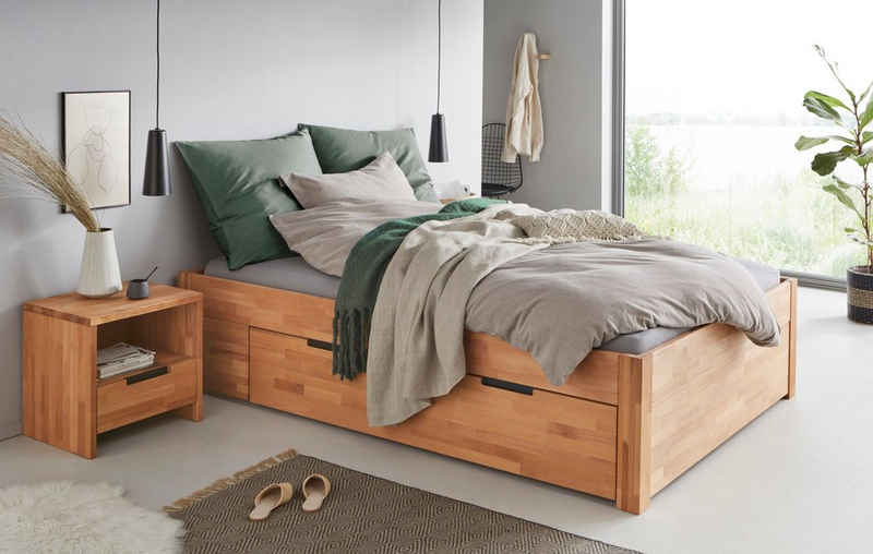 TaBoLe Möbel Massivholzbett Santos OHNE Kopfteil, inkl. Bettschubladen auf Rollen, viel Stauraum, hohe Stabilität