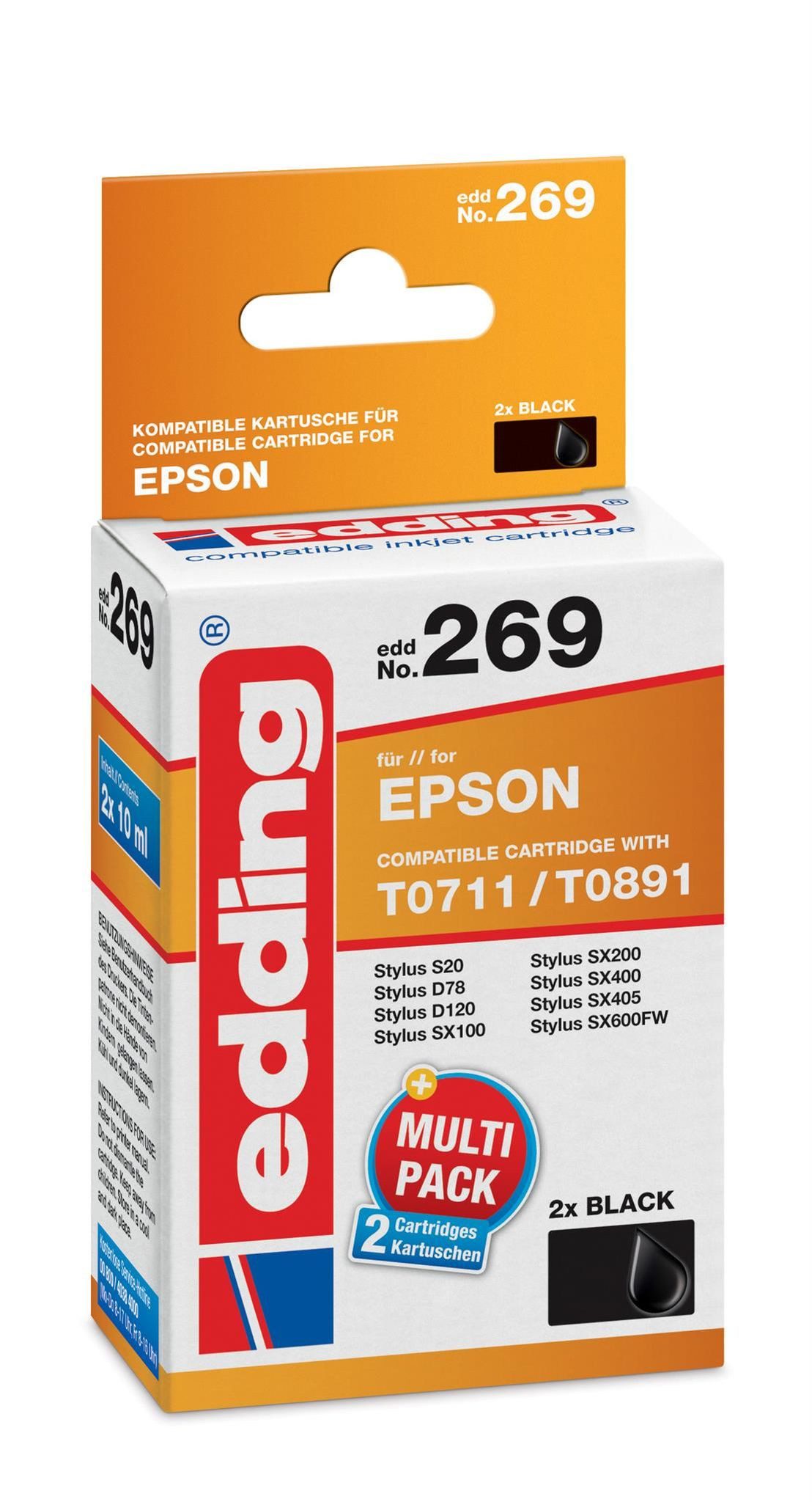 Tonerpatrone Edding Tintenpatrone EDD-269 ersetzt Epson T0711 Doppelpack