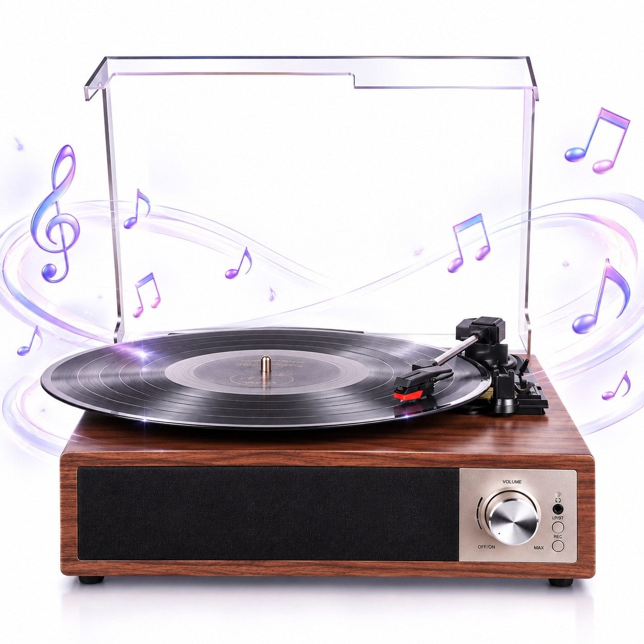 Fofile Bluetooth 5.4 Schallplattenspieler mit 2 Stereo-Lautsprecher 3-Gang Plattenspieler (Vinyl Player, unterstützt Kopfhörer/AUX-Eingang/RCA-Ausgang/USB)
