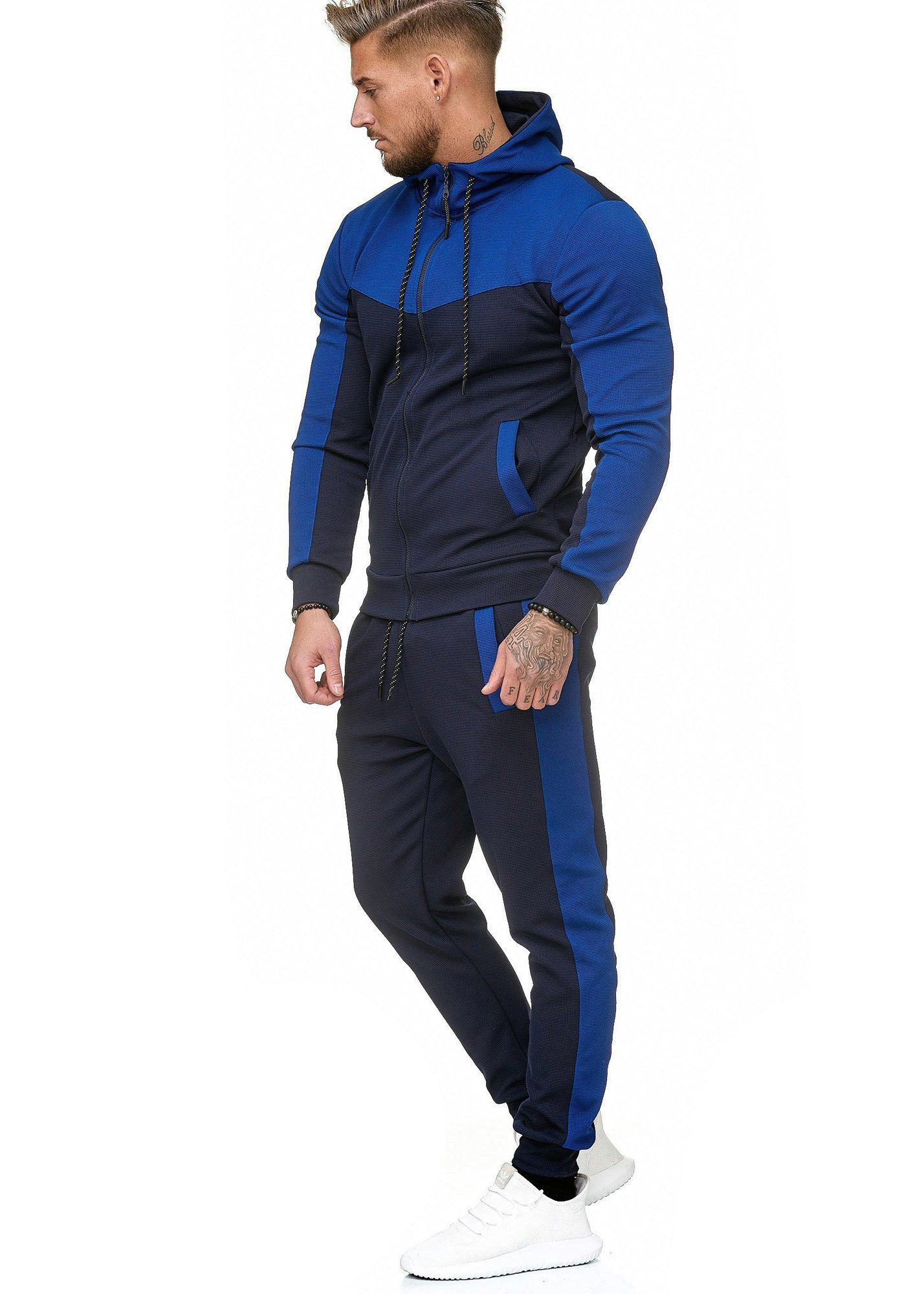 L.gonline Freizeitanzug Herren Trainingsanzug, Jogginganzug mit Kapuzenjacke 0986 (Kapuzenjacke mit Reißverschluss, Hose, 2-tlg., im modischem Design), Fitness  – Bild 3 von 4