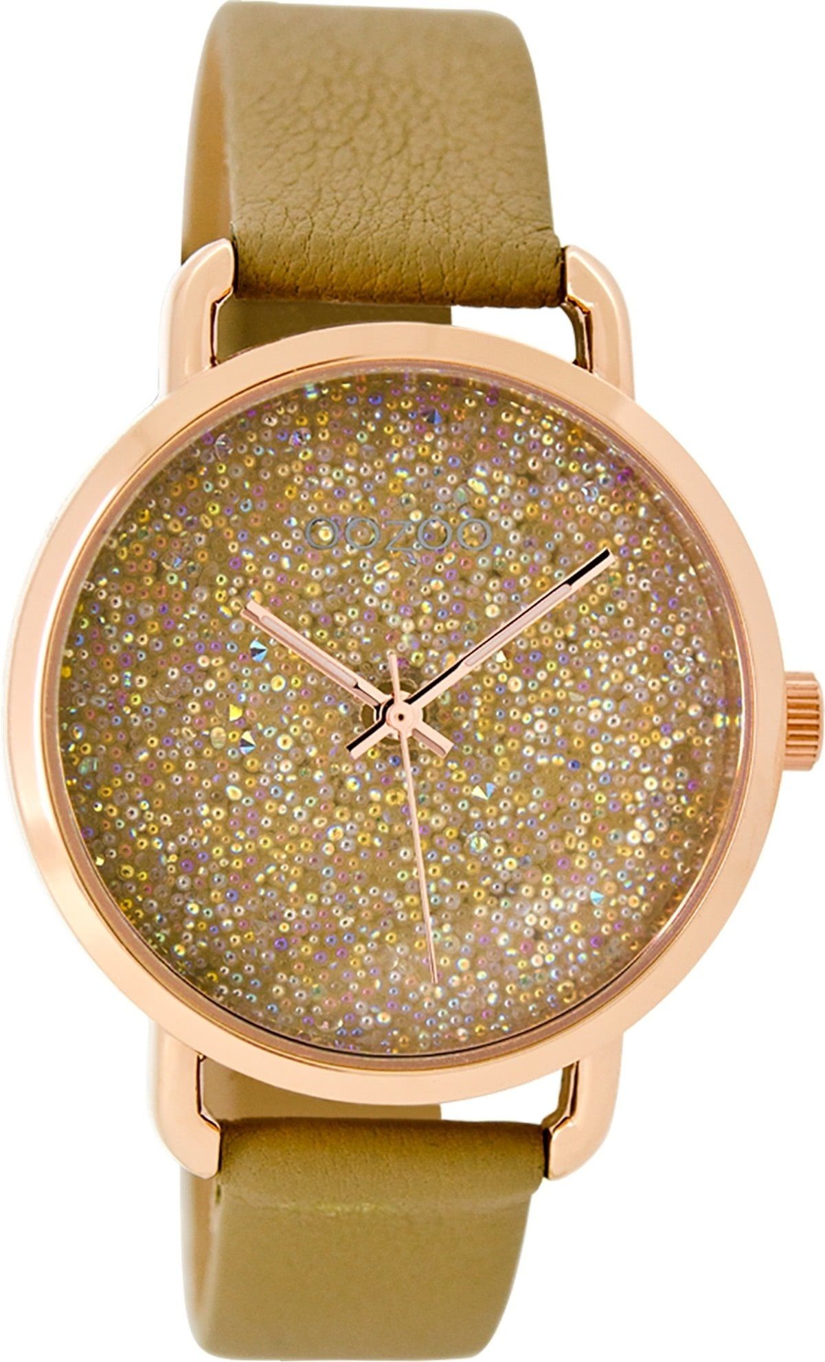 OOZOO Quarzuhr Oozoo Damen Armbanduhr Timepieces Analog, Damenuhr rund,  mittel (ca. 38mm) Lederarmband, Fashion-Style, Indizes: no stripes